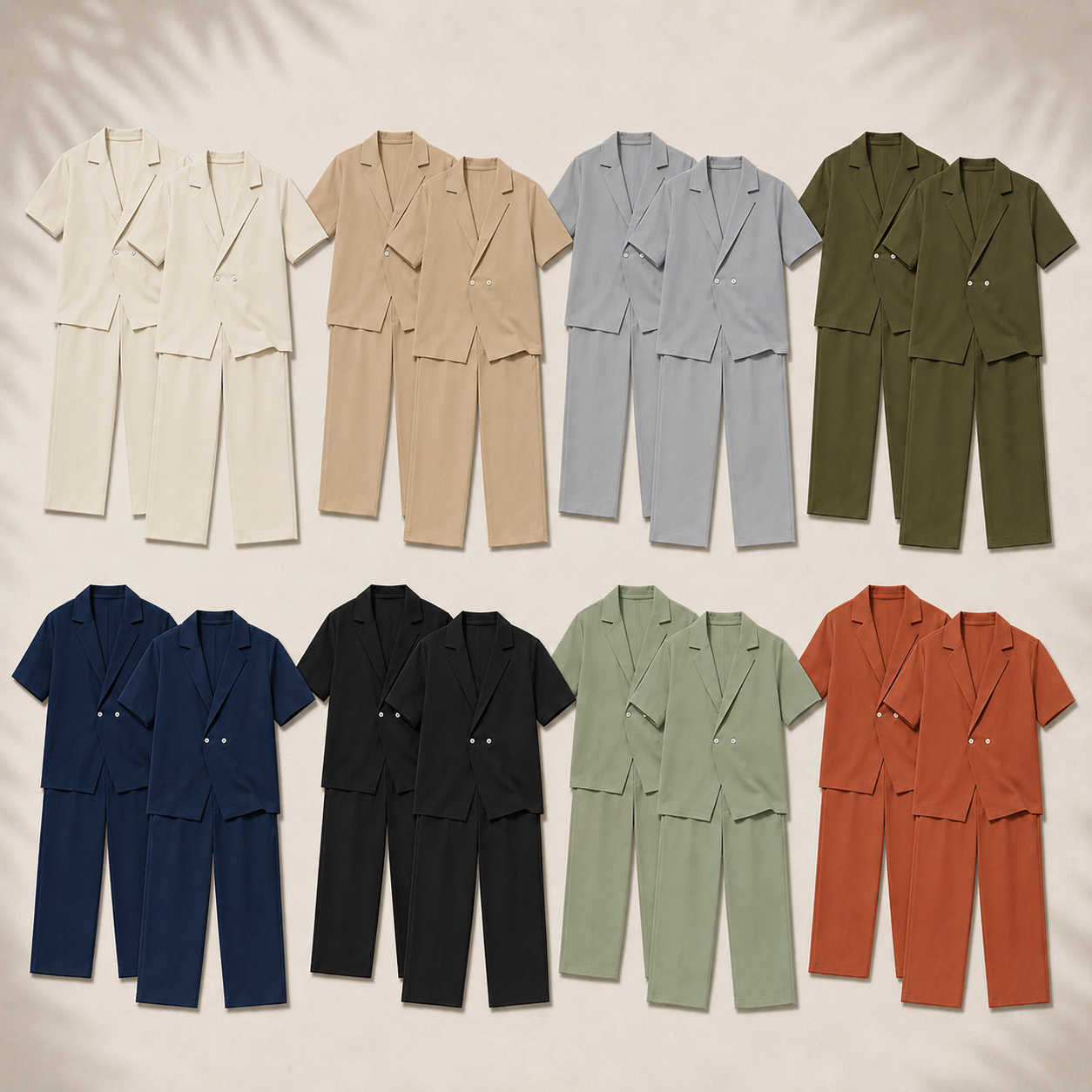 Men's Short Sleeve Lapel Two Piece Trouser Set Bundle