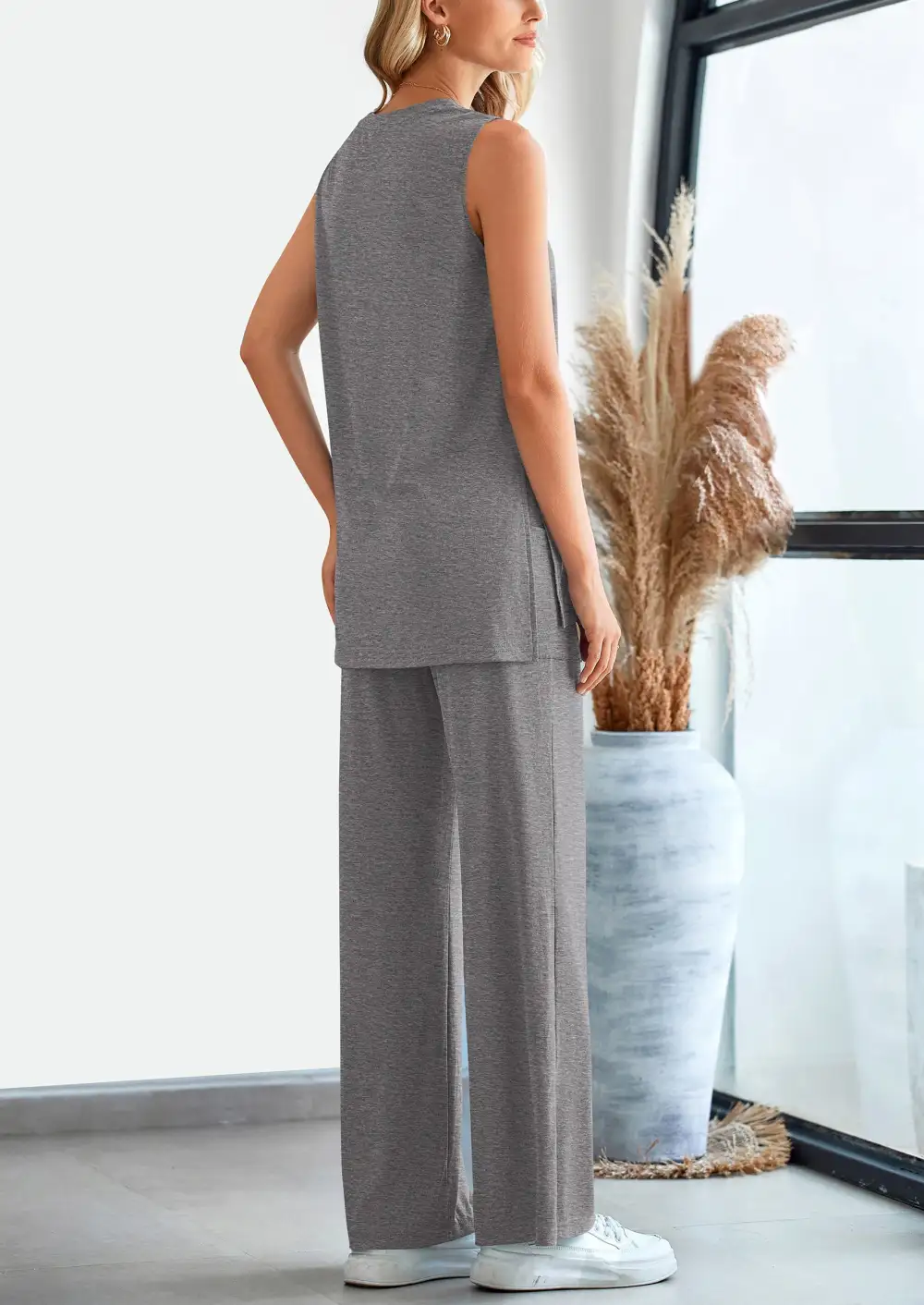2 Piece Set LooseTank Top Wide Leg Pants CasualMatching Outfits Tracksuit
