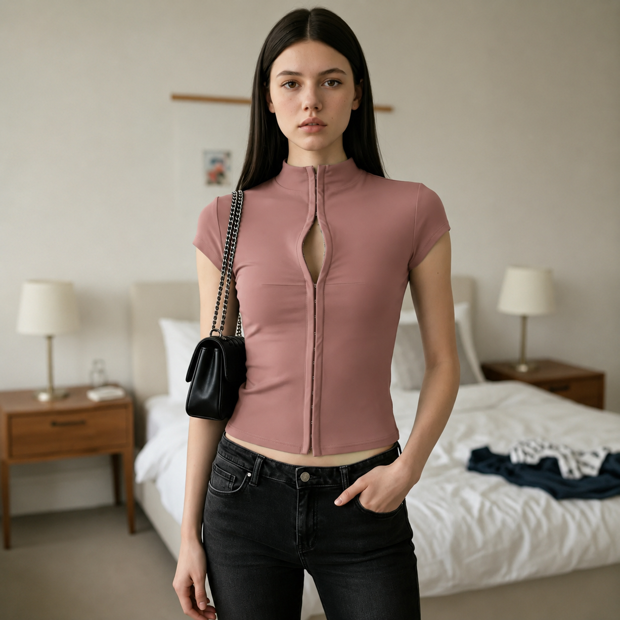 Dusty Rose fitted hook front top