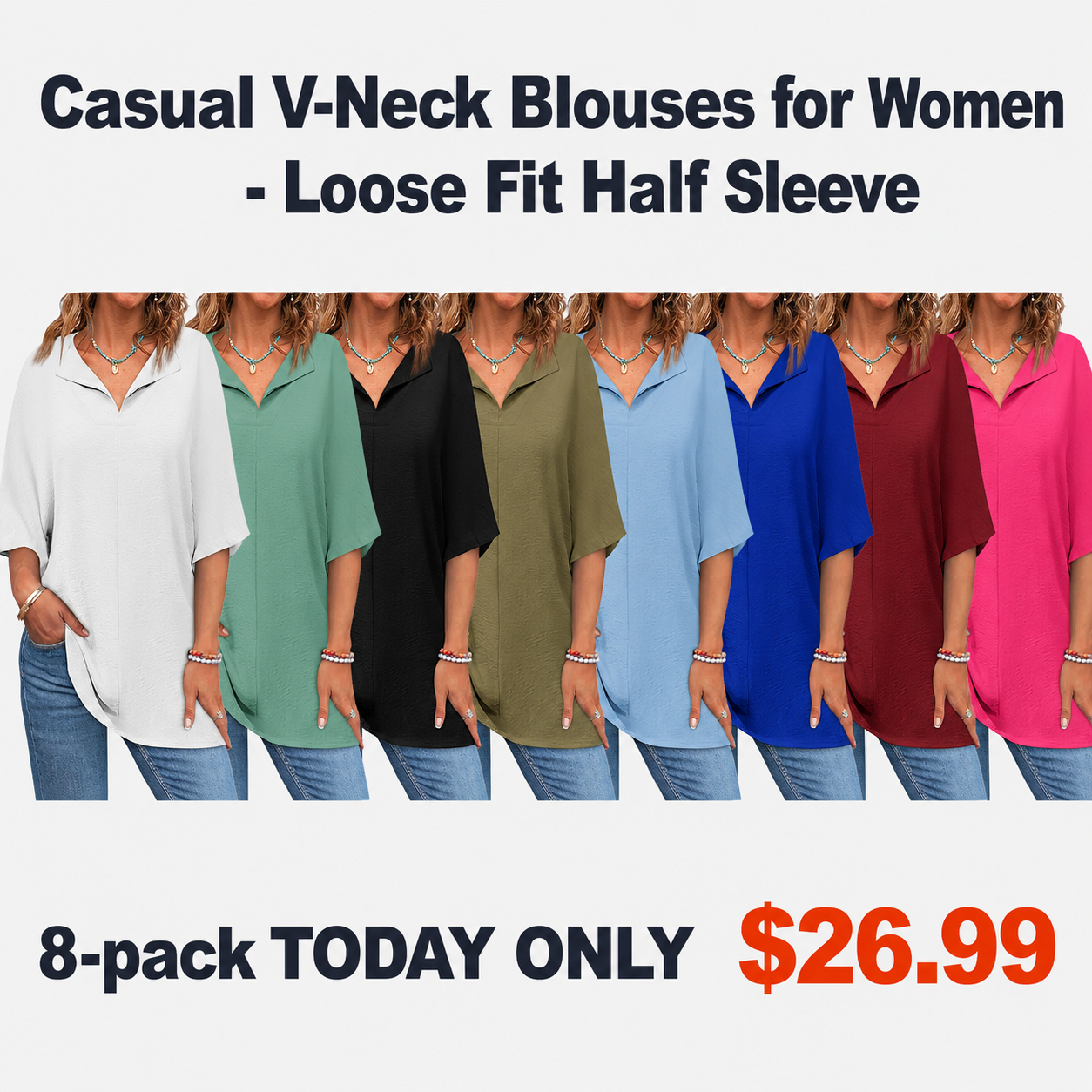 Women’s Casual V-Neck Loose-Fit Blouse Pack