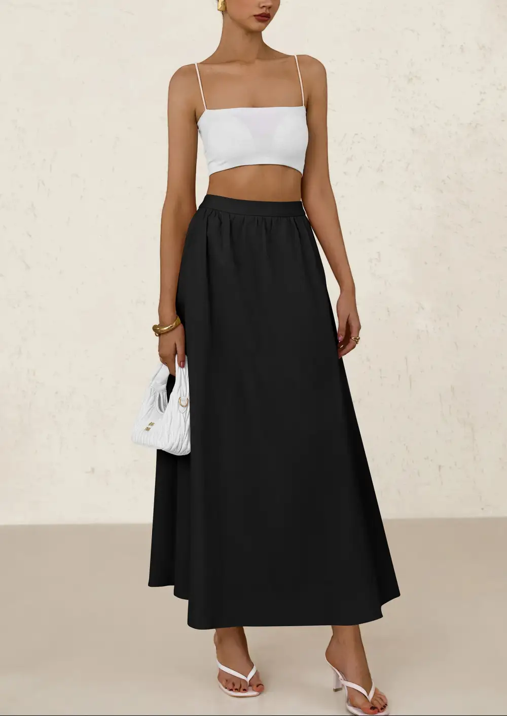Women's MaxiSkirts Summer Trendy Ruffle HighWaisted Casual Long Flowy Skirtwith Pockets