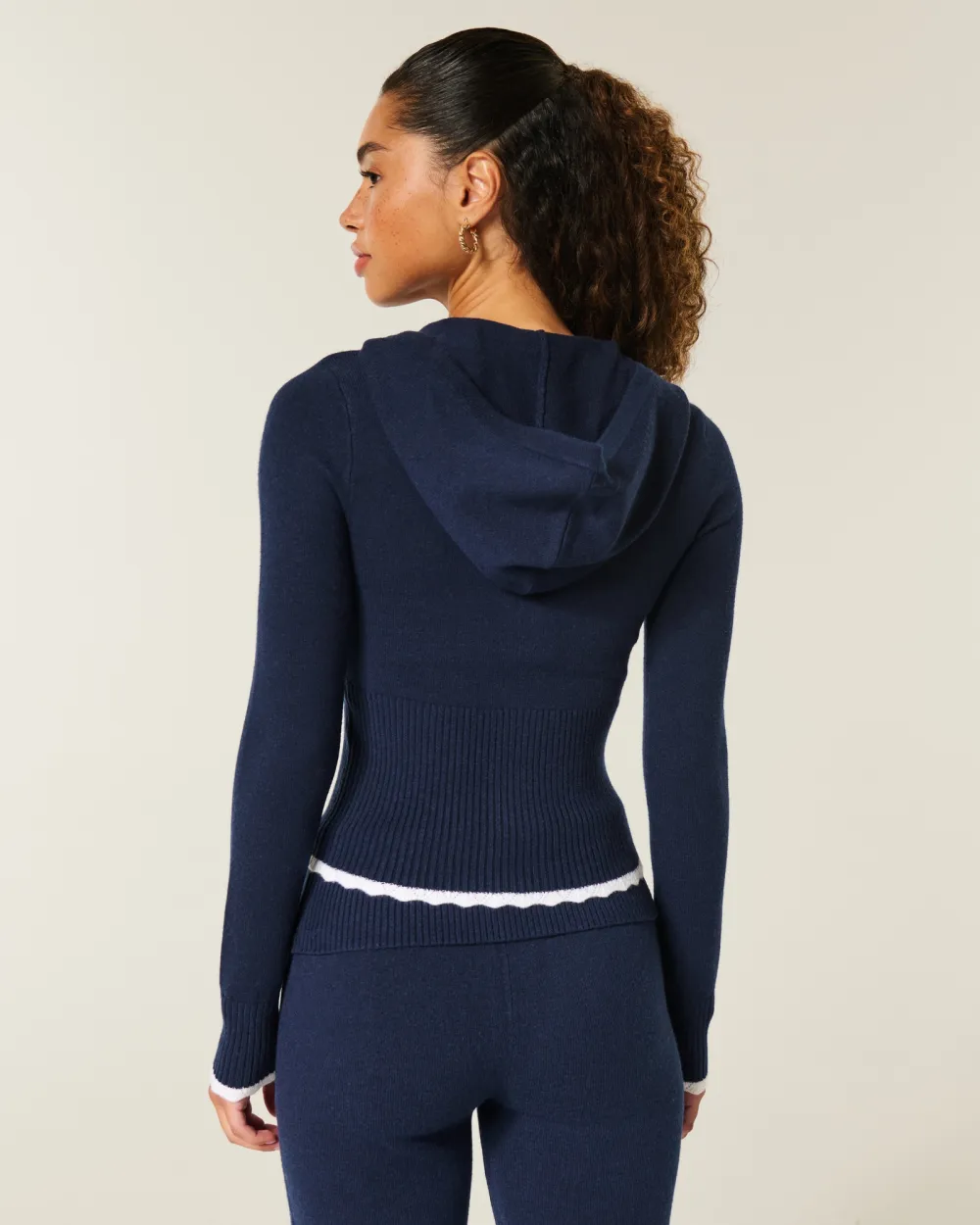 Cable-Knit Zip-Up Hoodie Sweater