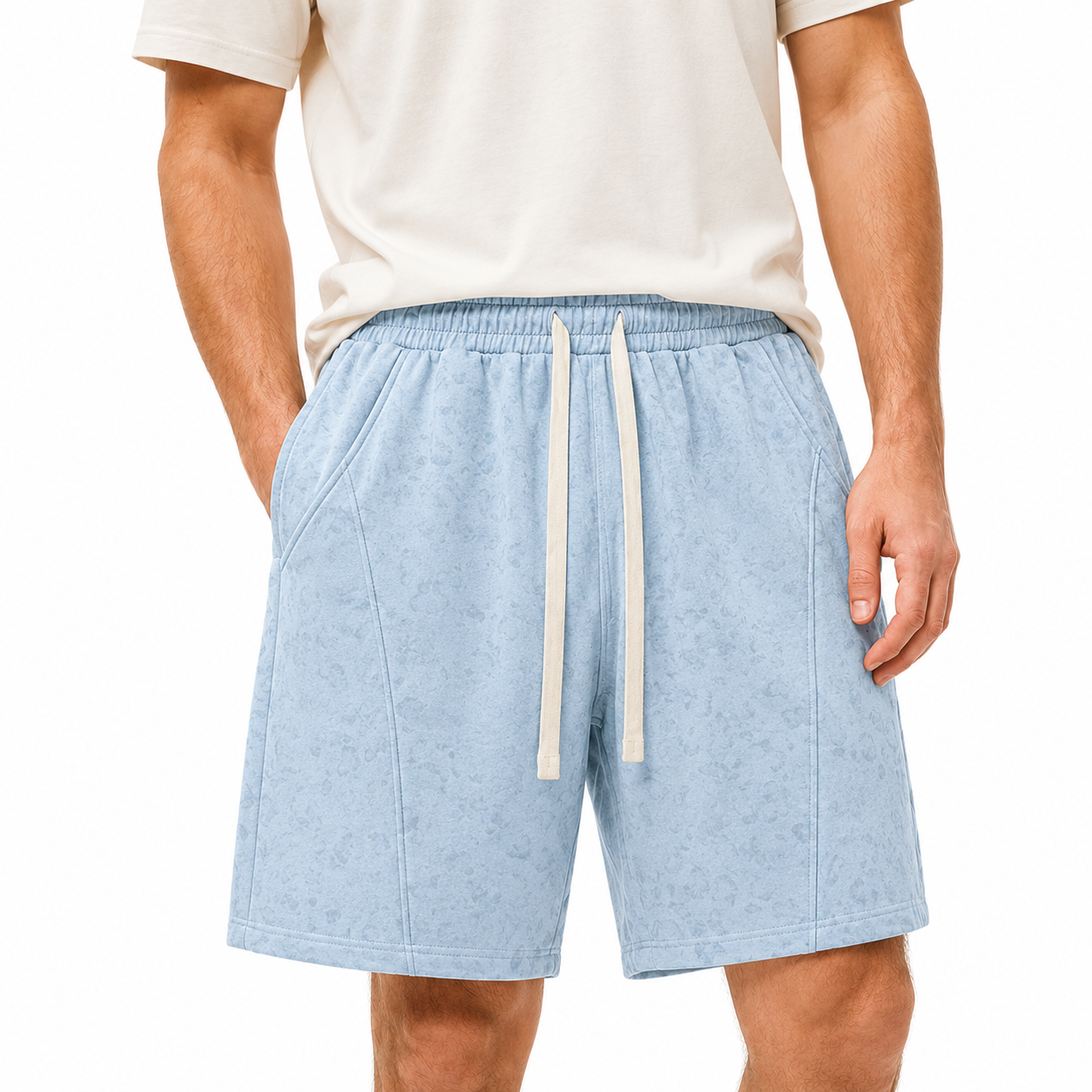 Light blue men's casual shorts front view