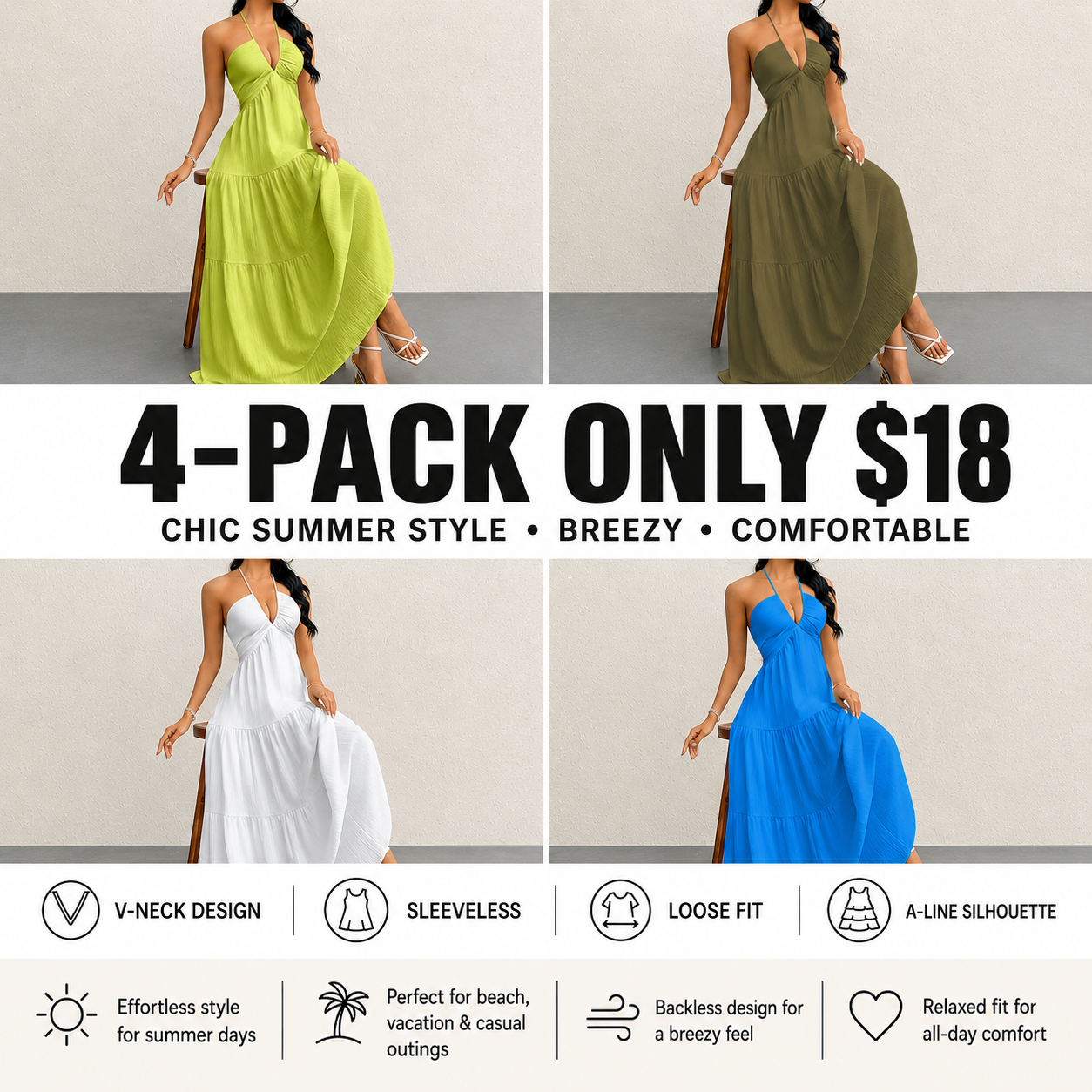 Women's Casual Loose Fit Sleeveless Summer Dress