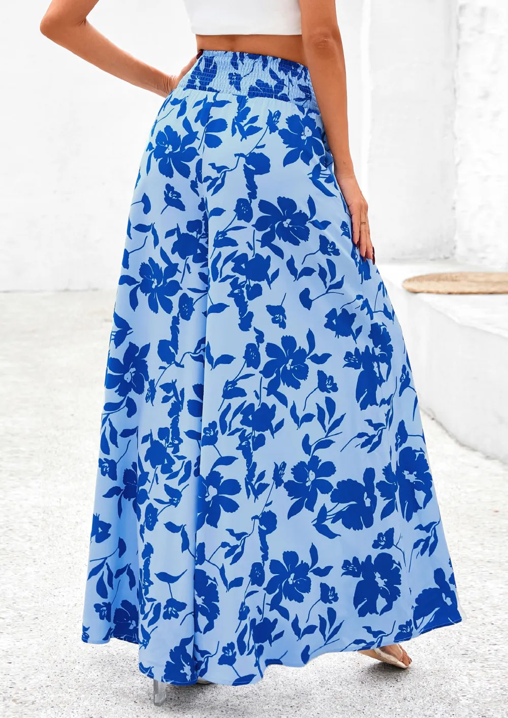 Casual Elastic High WaistedPockets Boho Beach Wide LegPalazzo Pants