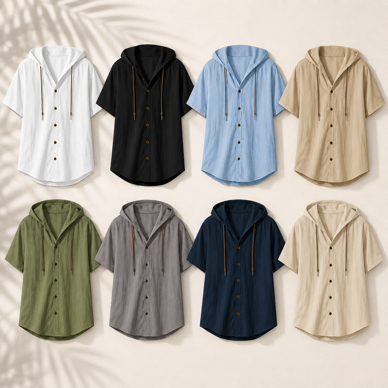 Men's Textured Hooded Short Sleeve Shirt Set