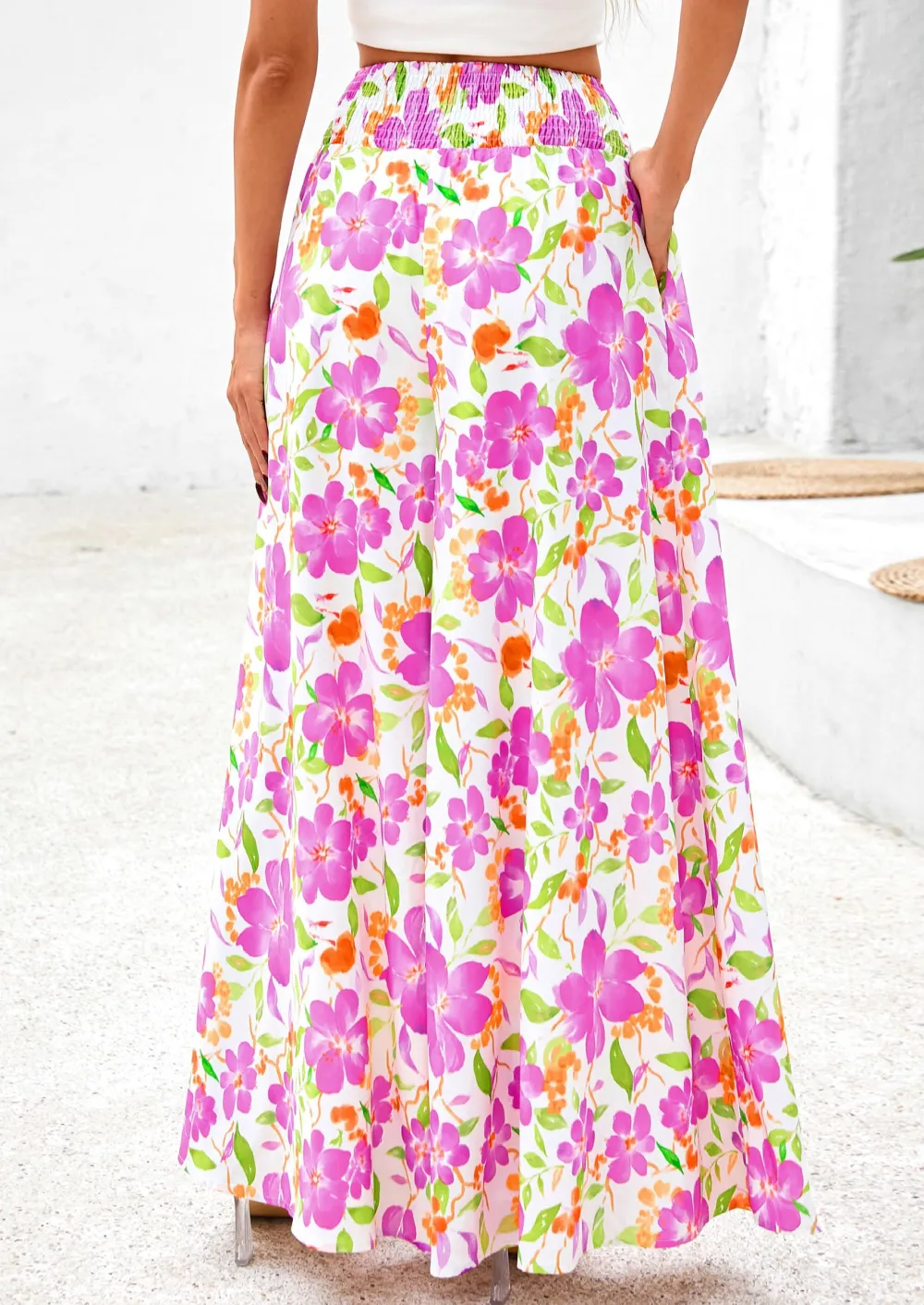Casual Elastic High WaistedPockets Boho Beach Wide LegPalazzo Pants