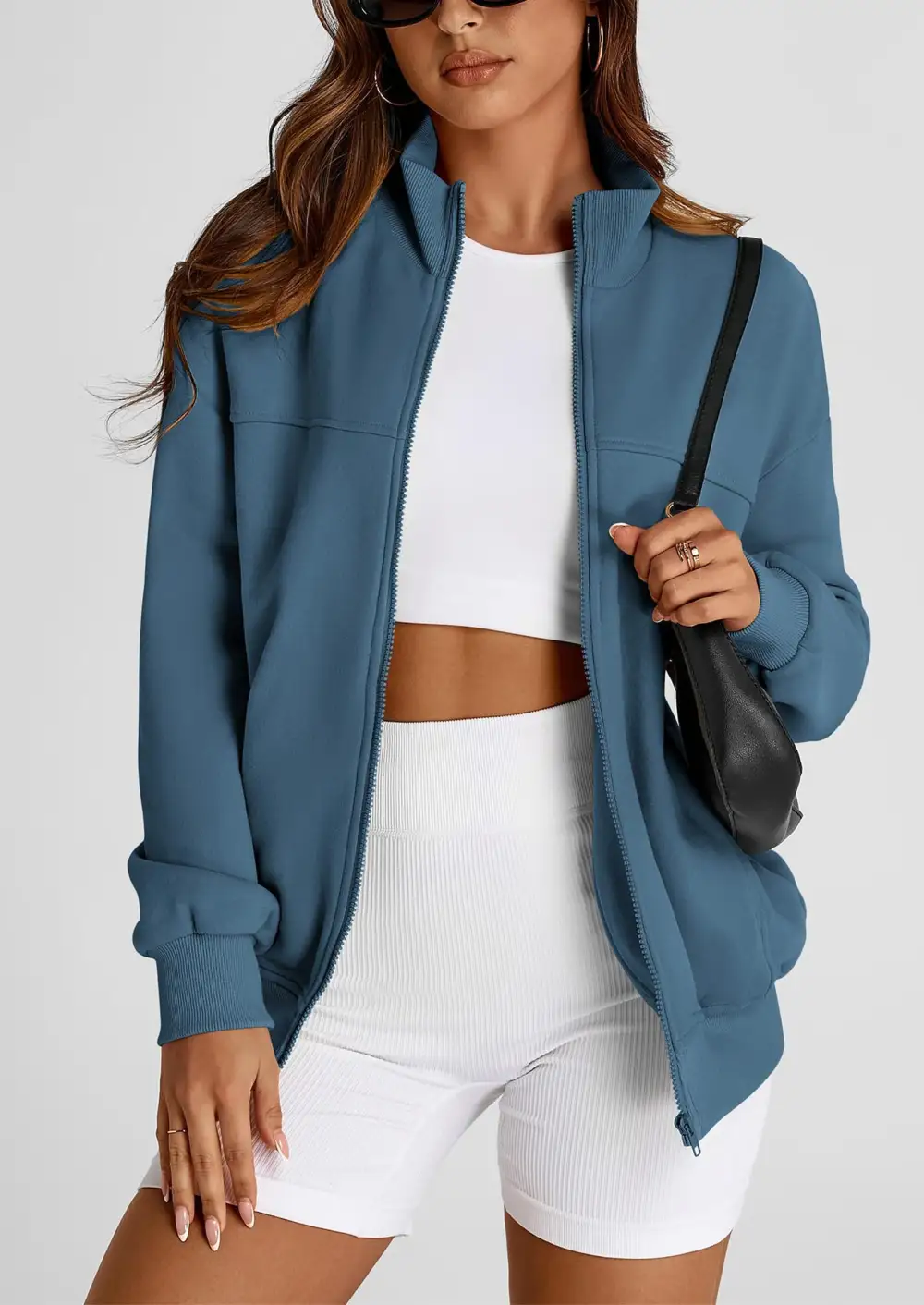 Women's SpringFall Fashion Full Zip Up SweatshirtLong Sleeve Loose Fit TrendyCasual Jacket with Pockets