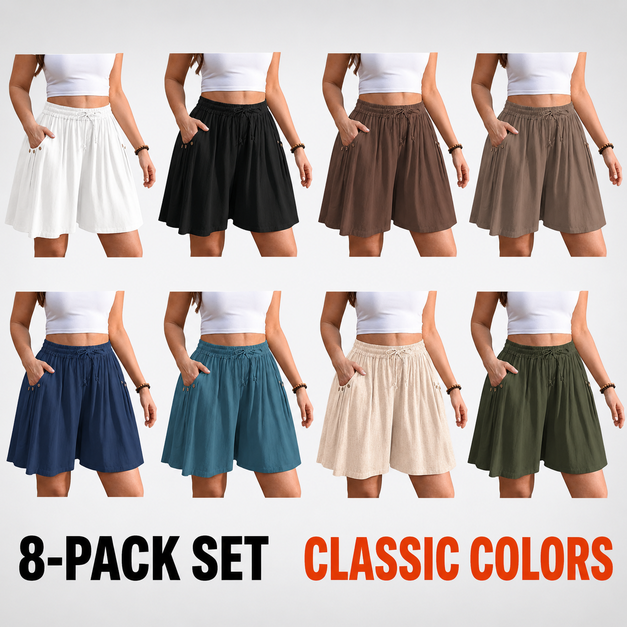 Women’s Linen Blend Shorts Wide Leg High Waisted 5" Inseam Drawstring Casual Flowy Summer Beach Vacation