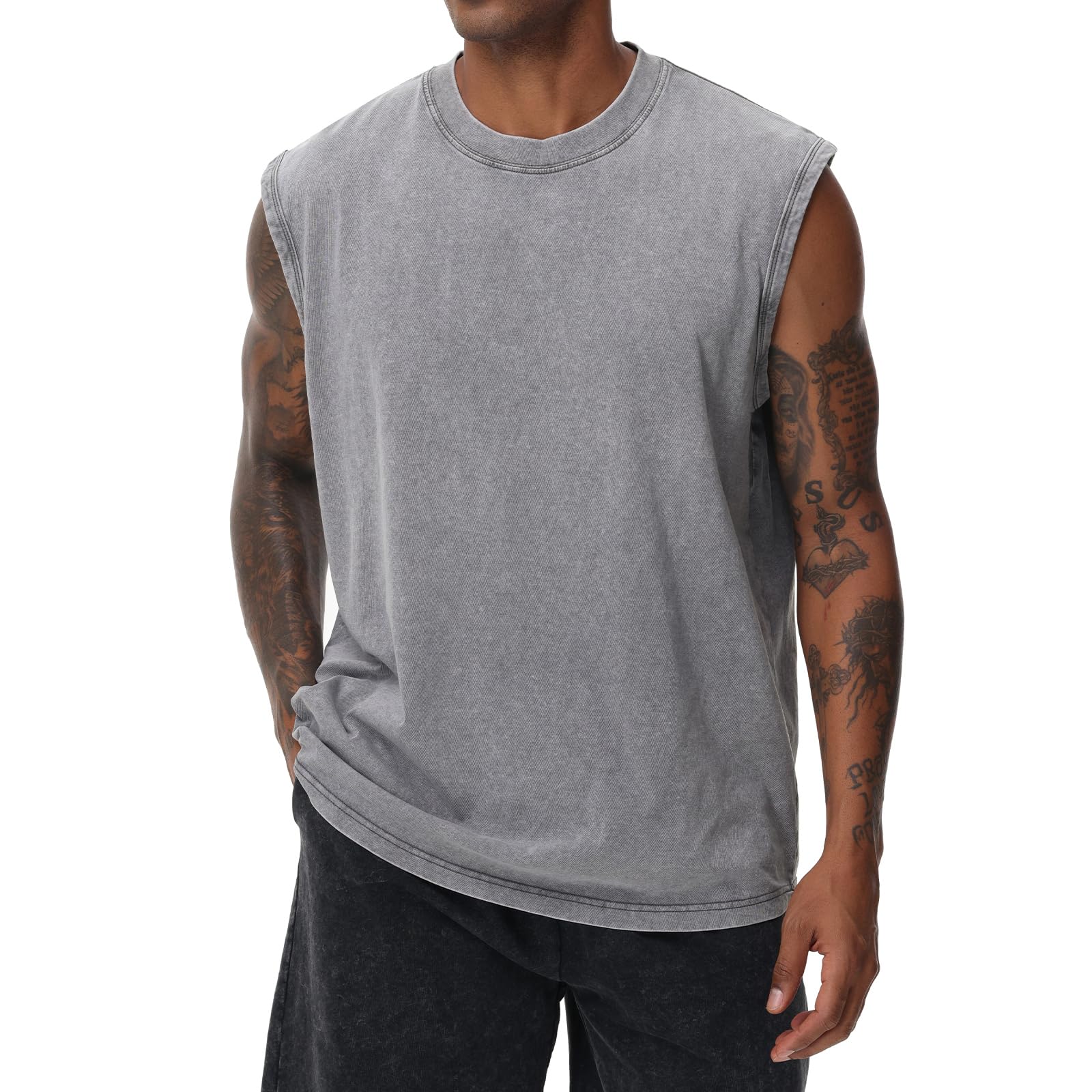 Unisex Cotton Workout Tank Tops Sleeveless Acid Wash Tshirts