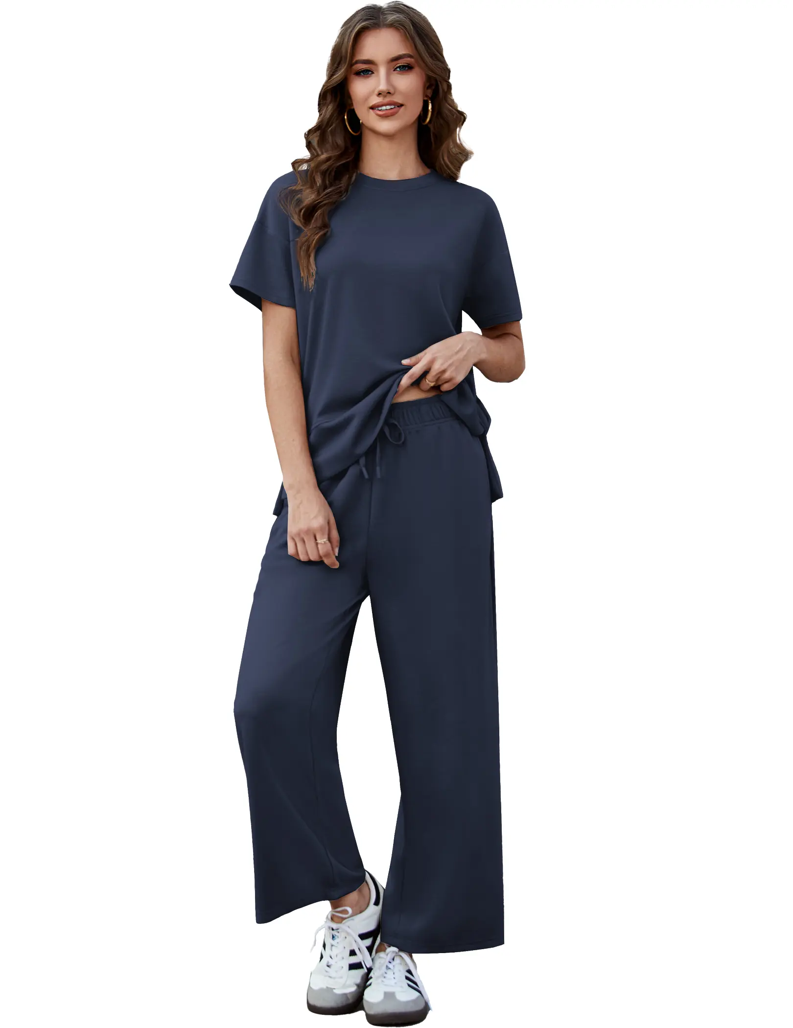 2 Piece Sets for Women Soft Short Sleeve Matching Lounge Set Wide Leg Pants Tracksuit Travel Summe Travel Kitr Outfits 2026 SwimWeek summerwins