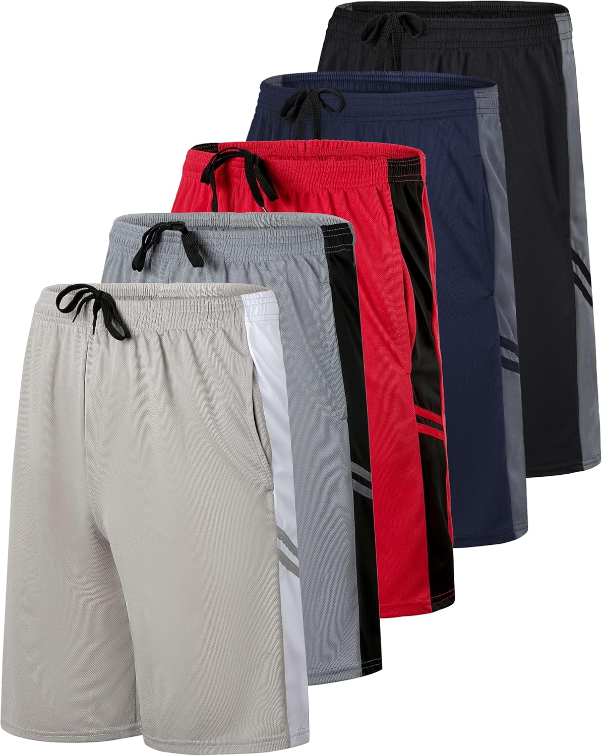 5 Pack: Men’s 9" Mesh Shorts – Athletic Gym, Workout, Basketball, Running, Casual Lounge Activewear Pockets