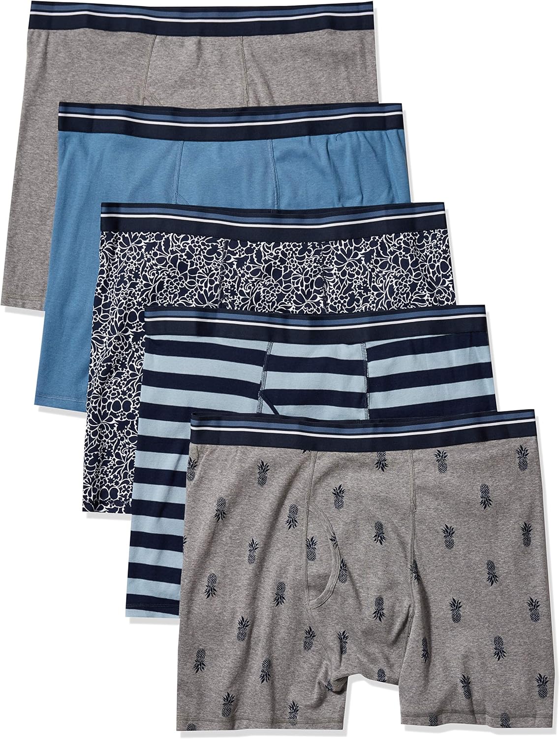 Basics Mens Underwear Boxer Briefs, Comfortable Cotton, Tag-Free, Pack of 5