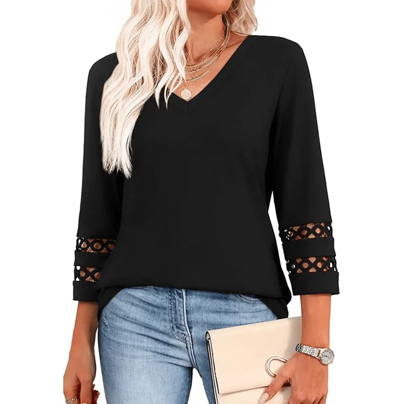2026 Women's Trendy V-Neck T-Shirt with 3/4 Sleeves - Stylish & Comfortable Top