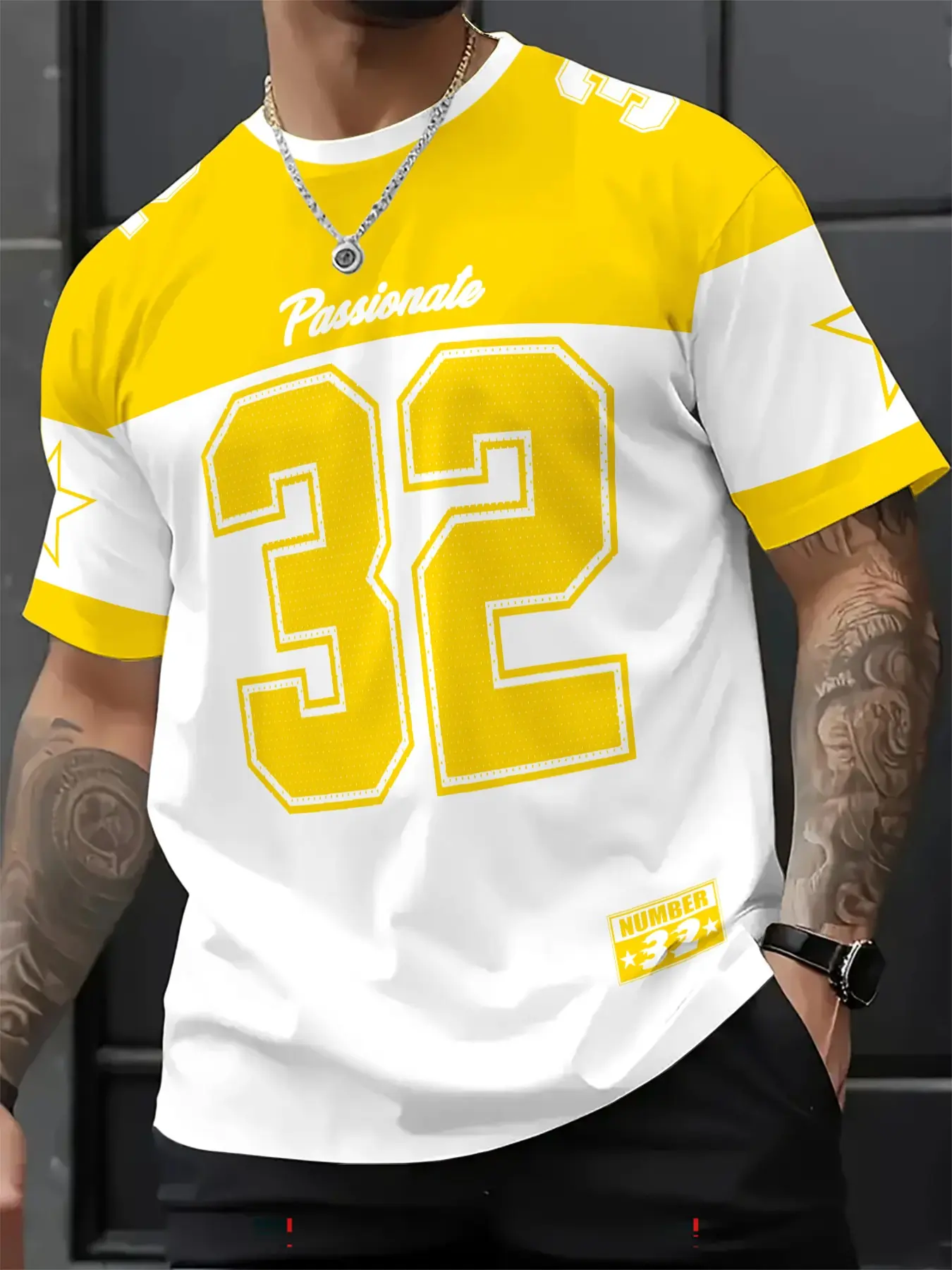 Men's Casual Round Neck Short Sleeve T-Shirt, Star & Number Print Stylish Football Jersey, Fitted All Seasons Sports Shirt, Sports Top, Workout Tops, Fitness Workout Shirt