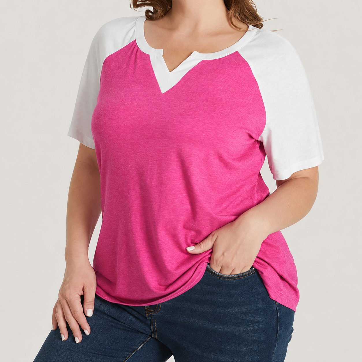 Plus size colorblock raglan tee color option 2