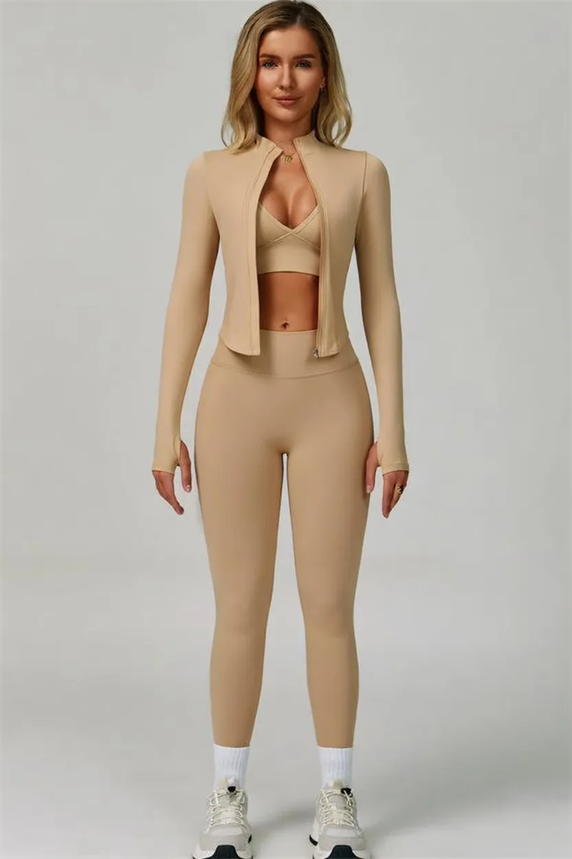 ⏰Limited-Time Sale💥Women's Solid Criss Cross Crop Tank Top & High Waist Leggings & Zip Up Crop Jacket Tracksuit Set