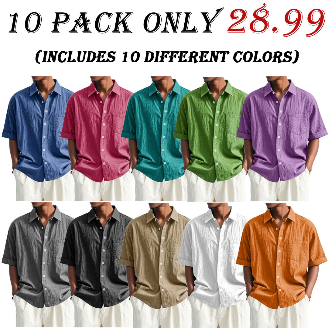 👉 Extra Savings on 2+ Packs Men's Fashion Casual Pleated Fabric Short Sleeve Lapel Pocket Shirt