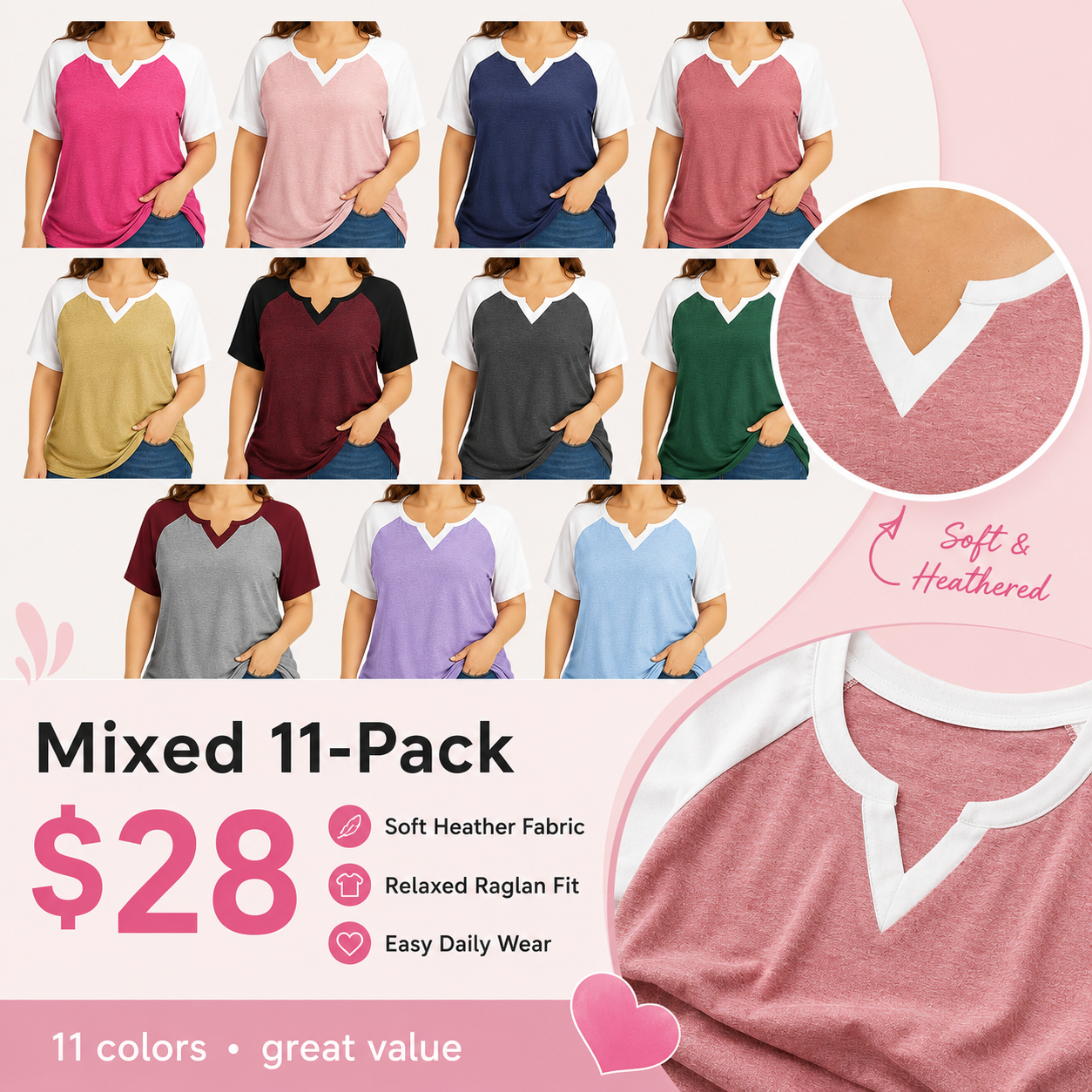 Mixed 6-Pack Set B plus size colorblock raglan tee bundle $18