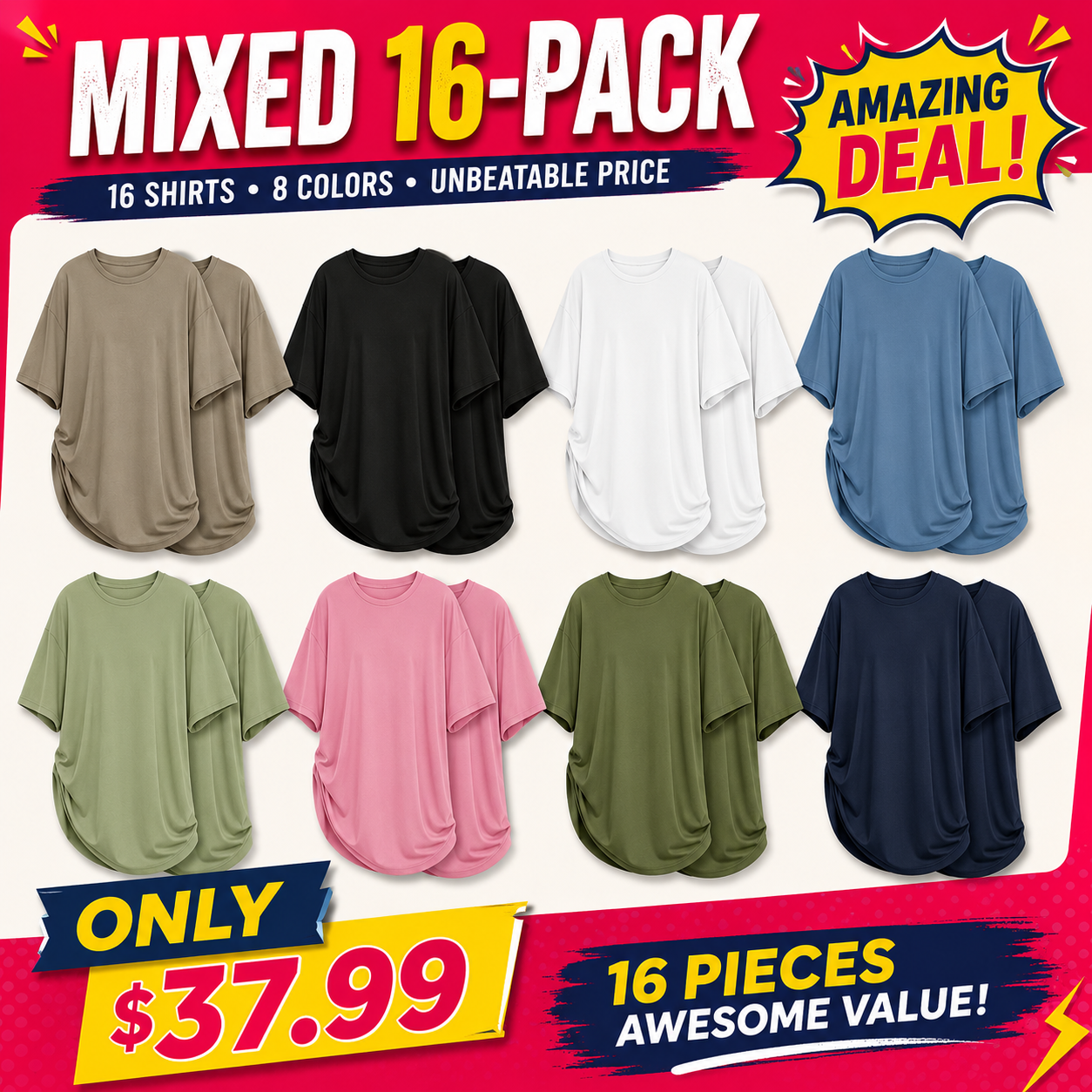 Women’s oversized tee mixed 16-pack