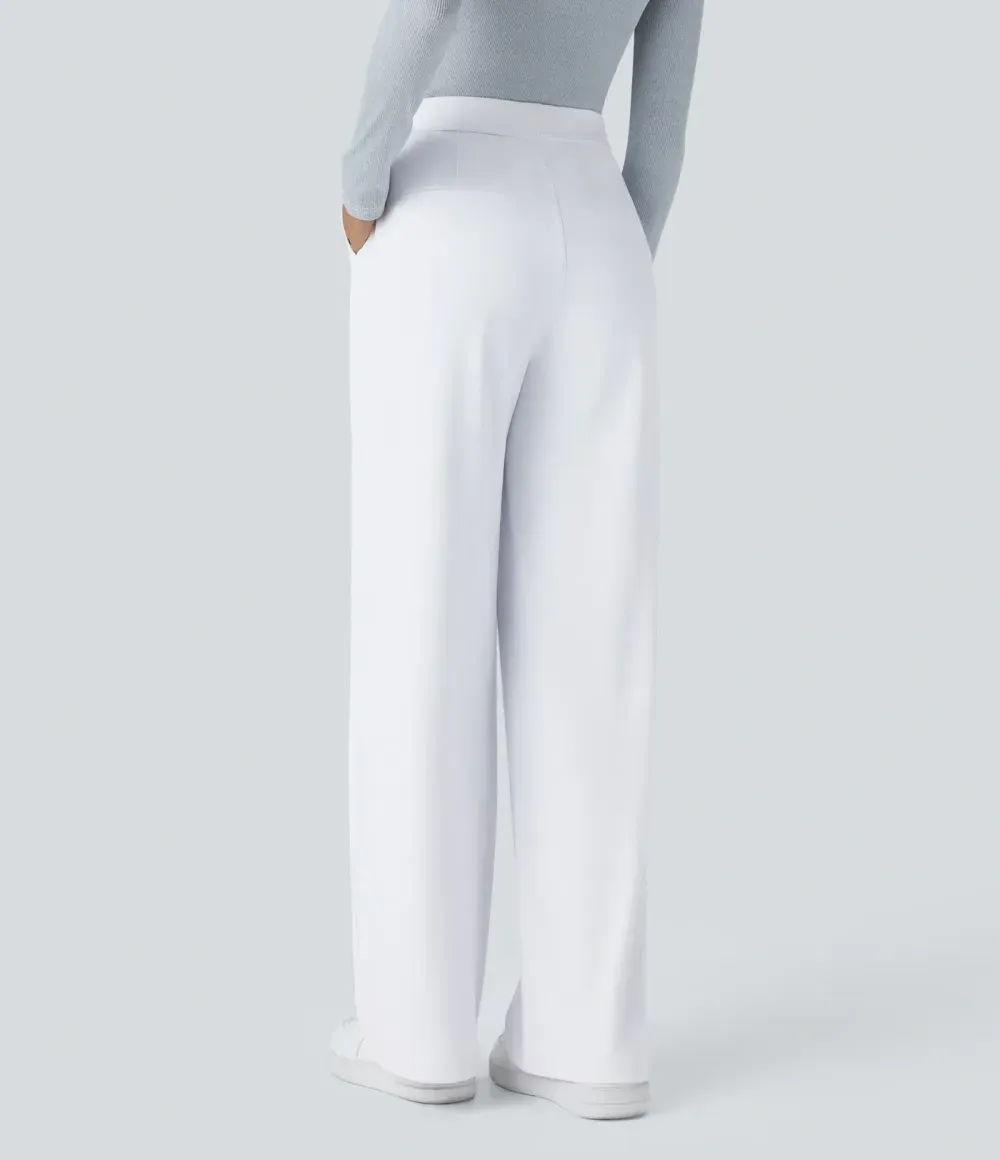 High Waisted Side Pocket Straight Leg Work Pants