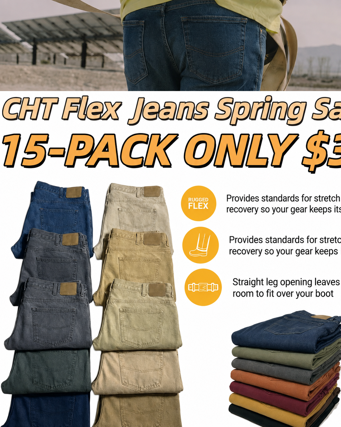 🔥 Men's Flex Jeans with 7 Pockets – Comfort & Utility