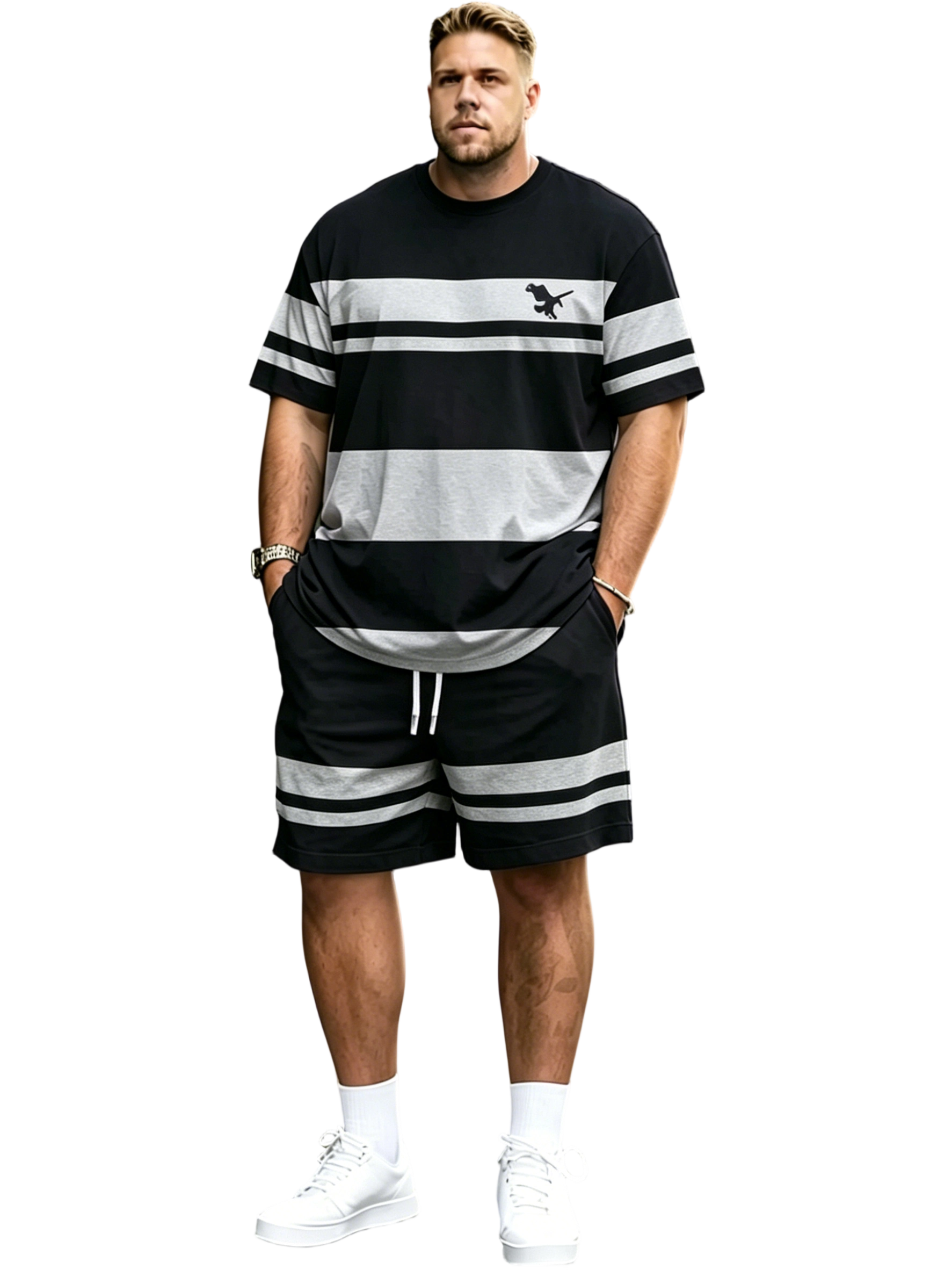 Men's Breathable 3D Print Casual Athleisure T-Shirt Shorts Set