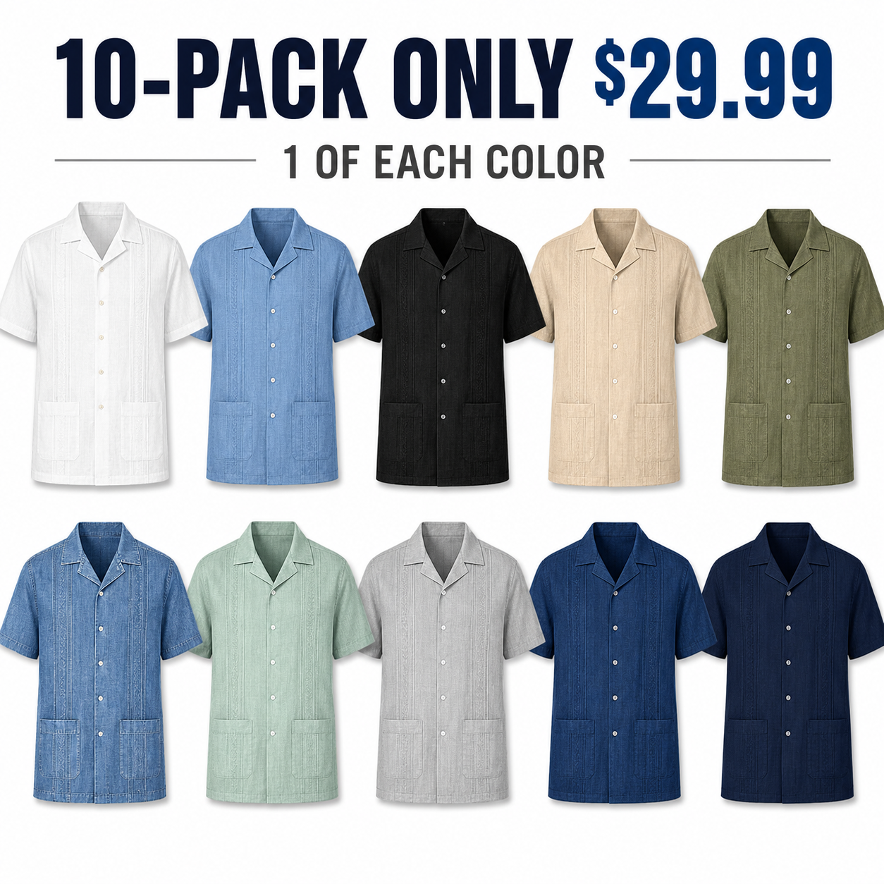 COOFANDY Men's Cuban Guayabera Shirt - Summer Linen Top