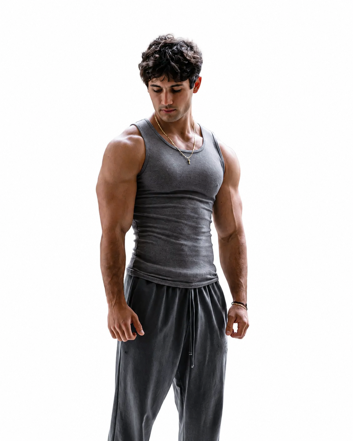 Charcoal Heather men's fitted ribbed tank top