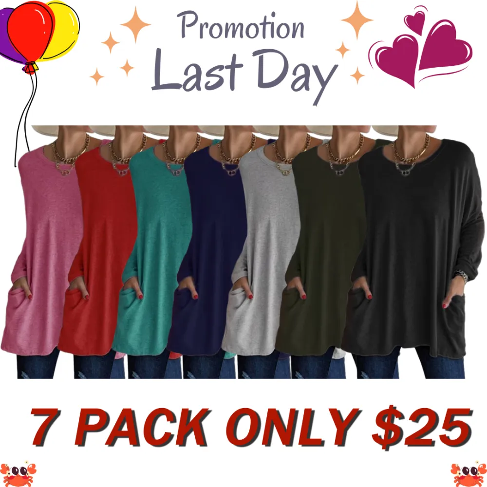 2026 Spring Summer New Round Neck Long Sleeve Pocket Solid T-Shirt