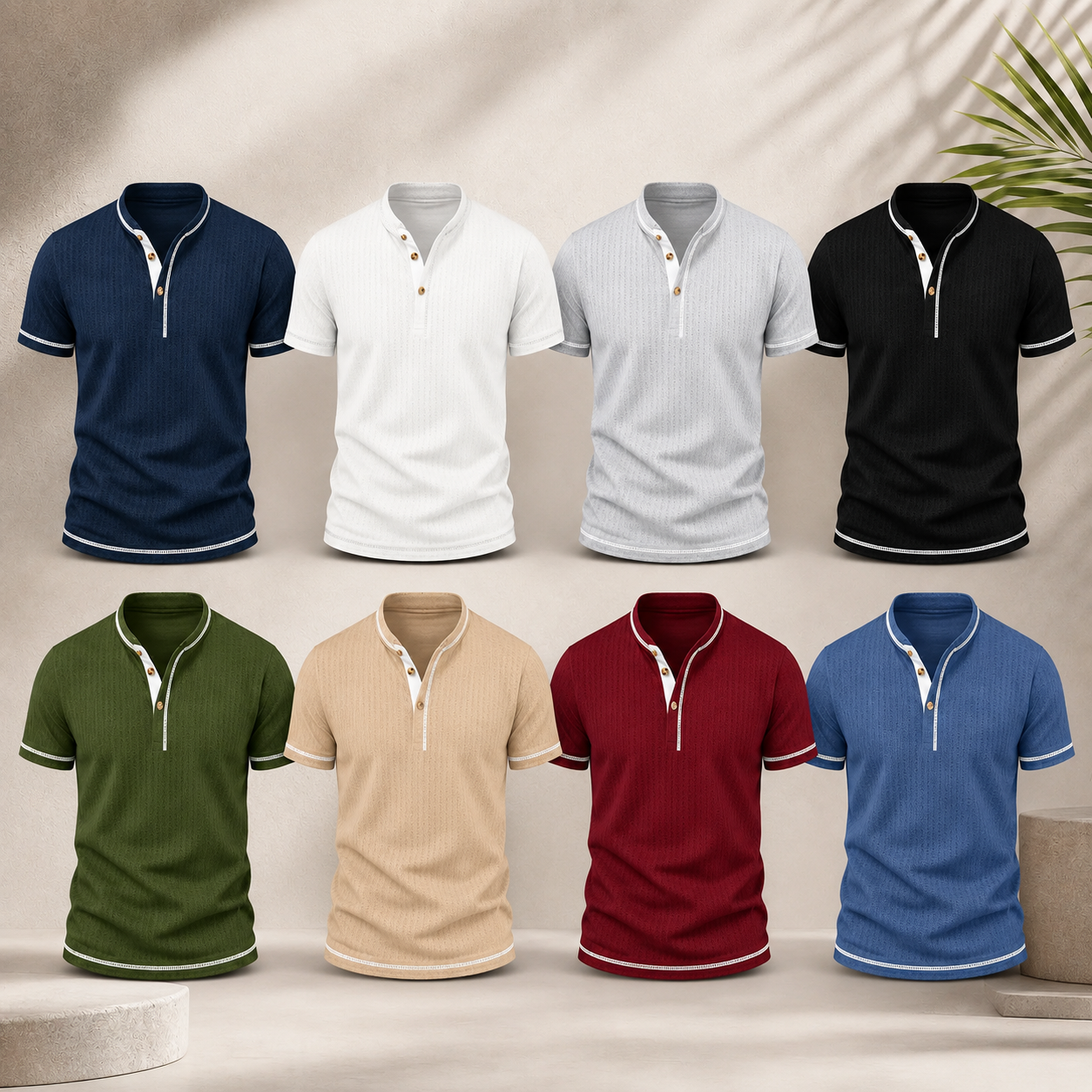 Men's Textured Henley Polo Multi-Pack
