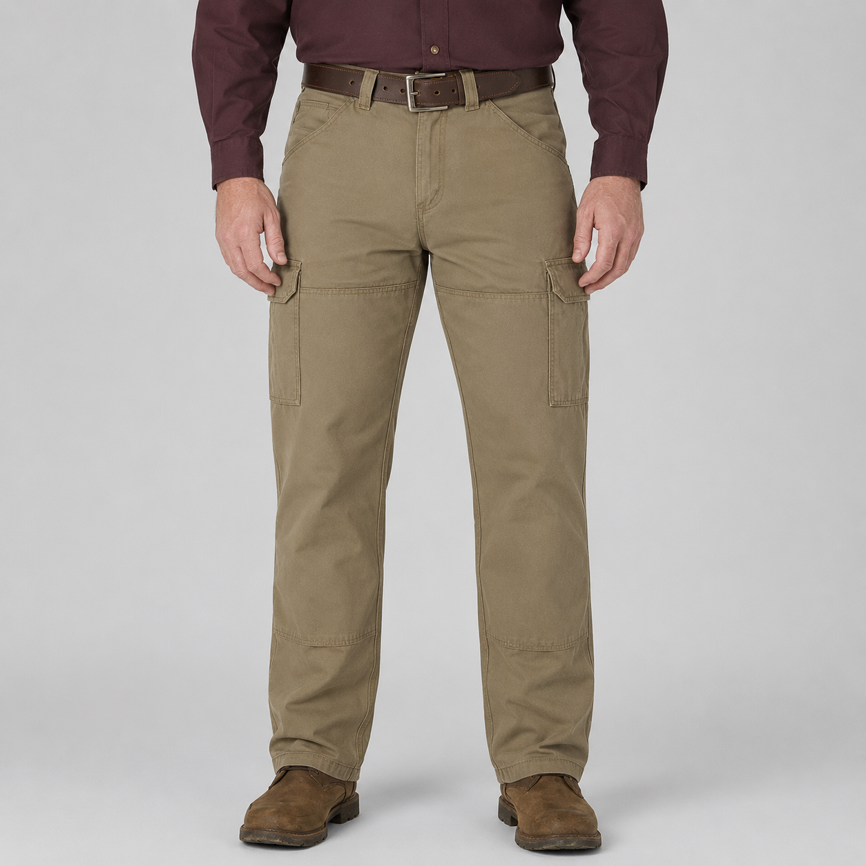 Dusty khaki relaxed-fit cargo utility pants front view