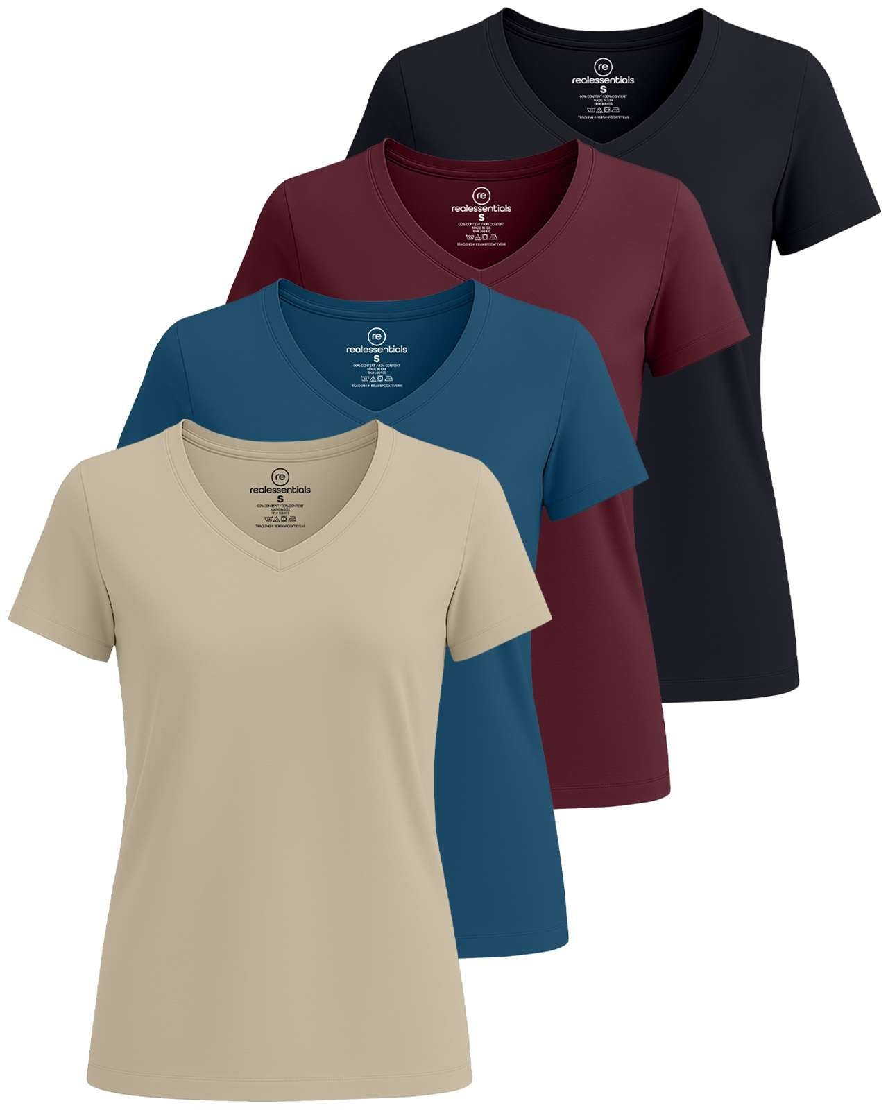 4 Pack: Women's Short-Sleeve V-Neck T-Shirt (Available in Plus Size)