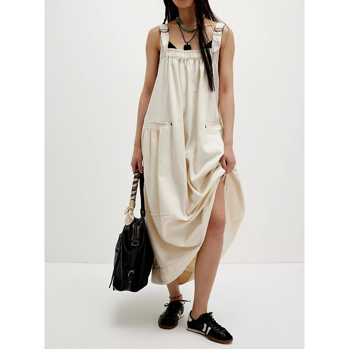 Sleeveless Strappy Maxi Dress with Big Pockets & Adjustable Straps