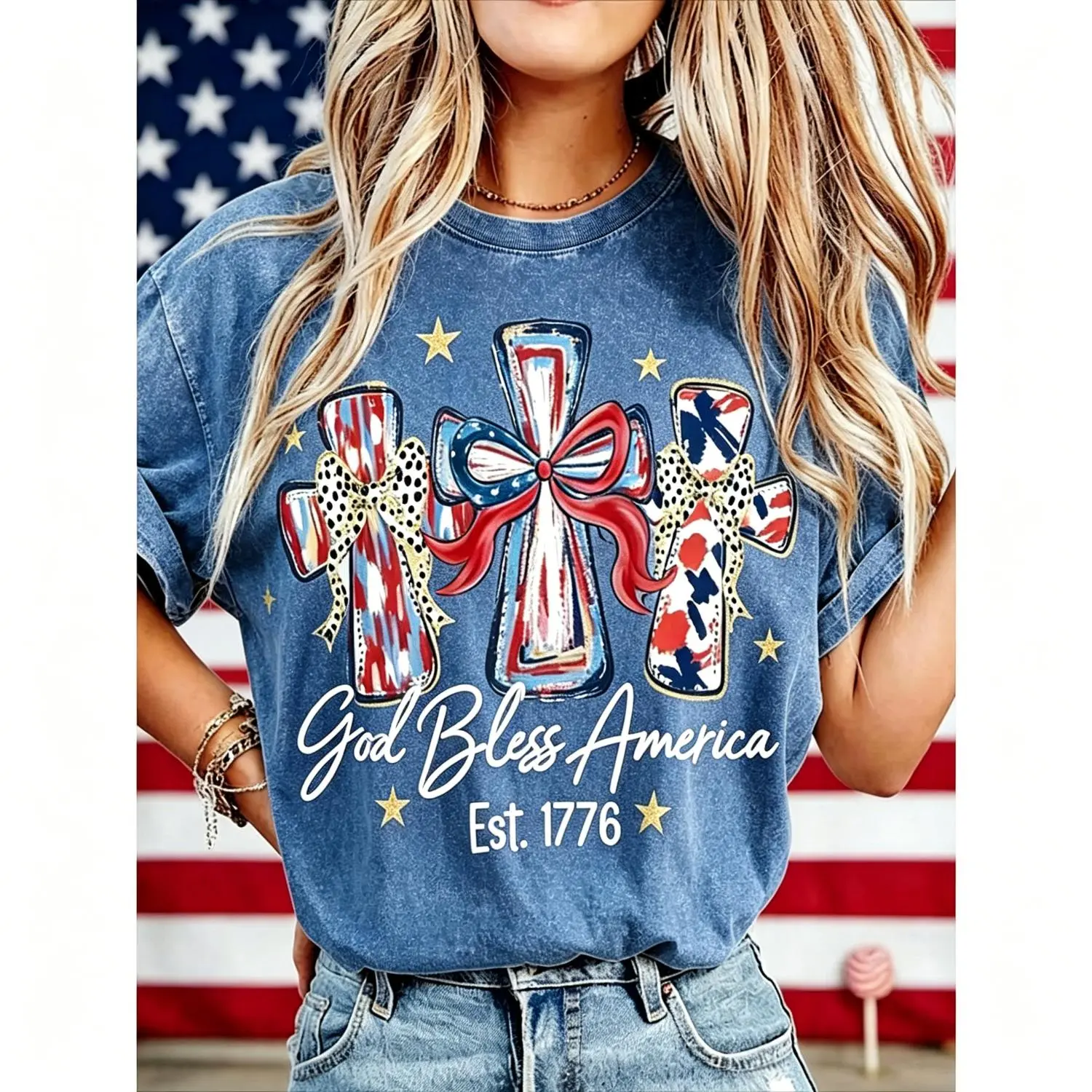 God Bless America Women Washed T-shirt Vintage 250 Years America Anniversary USA 250th Birthday Gift Shirt Memorial Independence Day 4th of July Men Women Cotton Tee Shirt