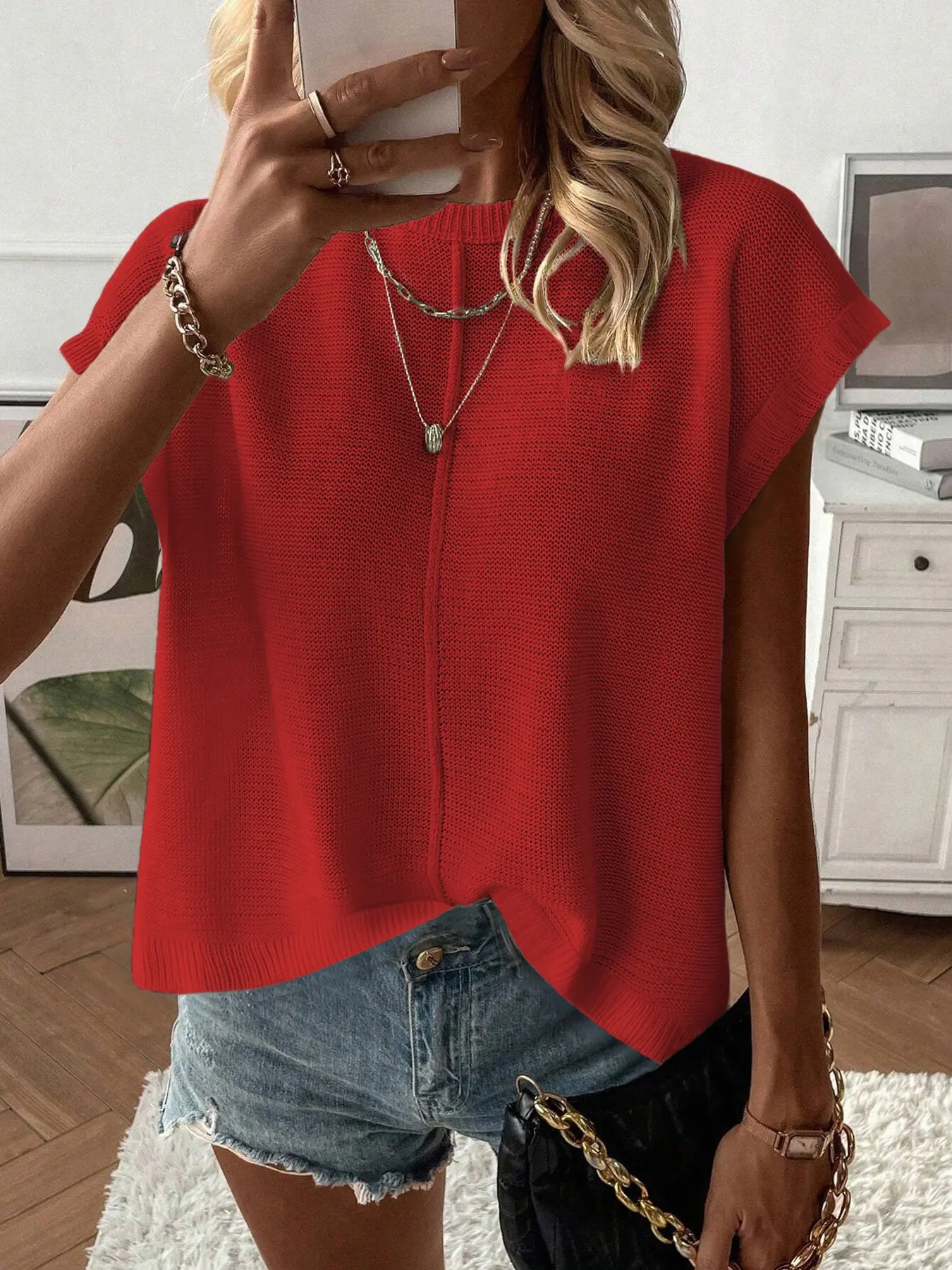 Red relaxed knit vest
