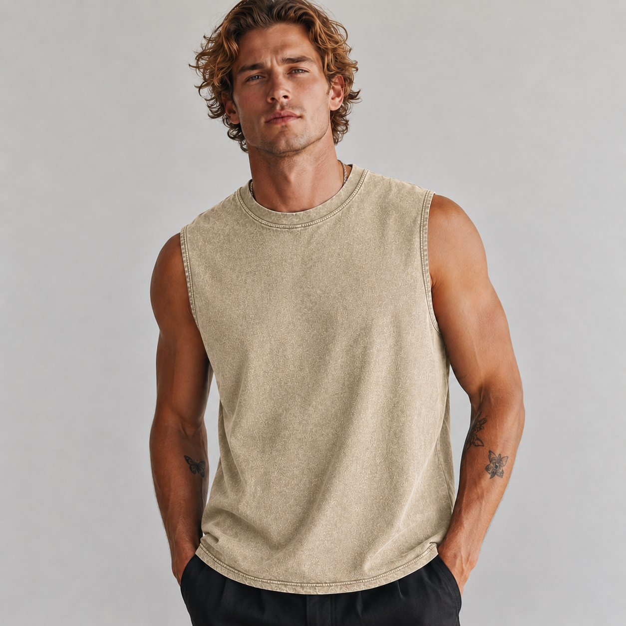 Washed Sand men's sleeveless tank top