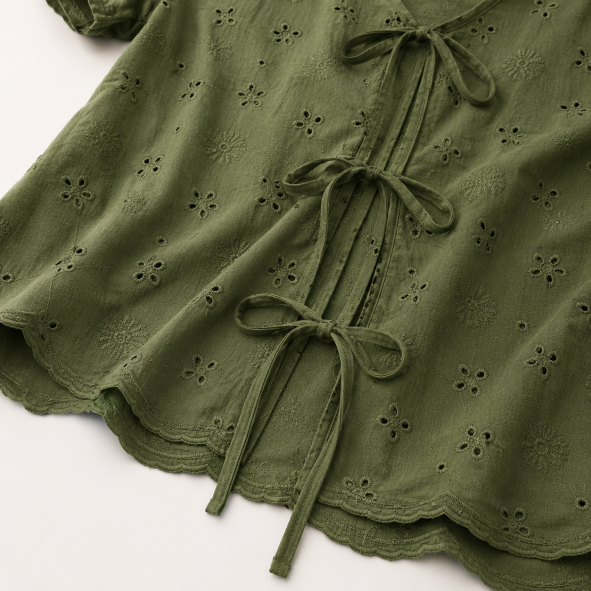 Tie-front bow and hem detail