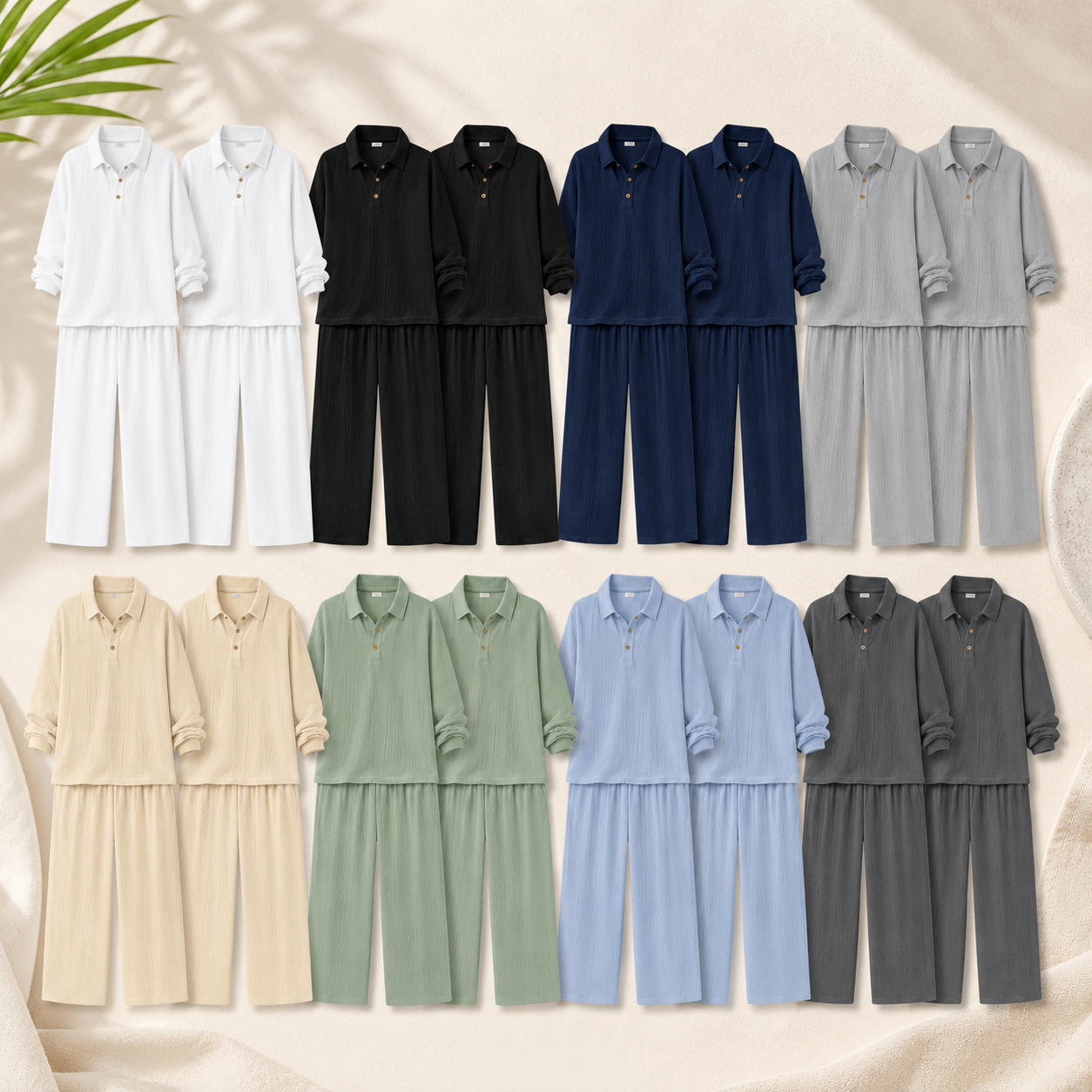 Mens Textured Henley Shirt and Drawstring Pants Pack