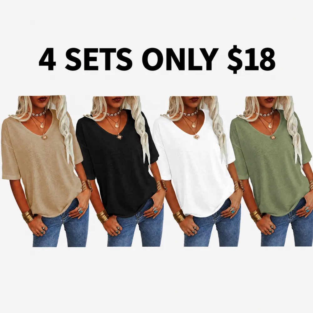 🔥7 SETS ONLY $24! WOMEN'S BASIC V-NECK SHORT SLEEVE TOP