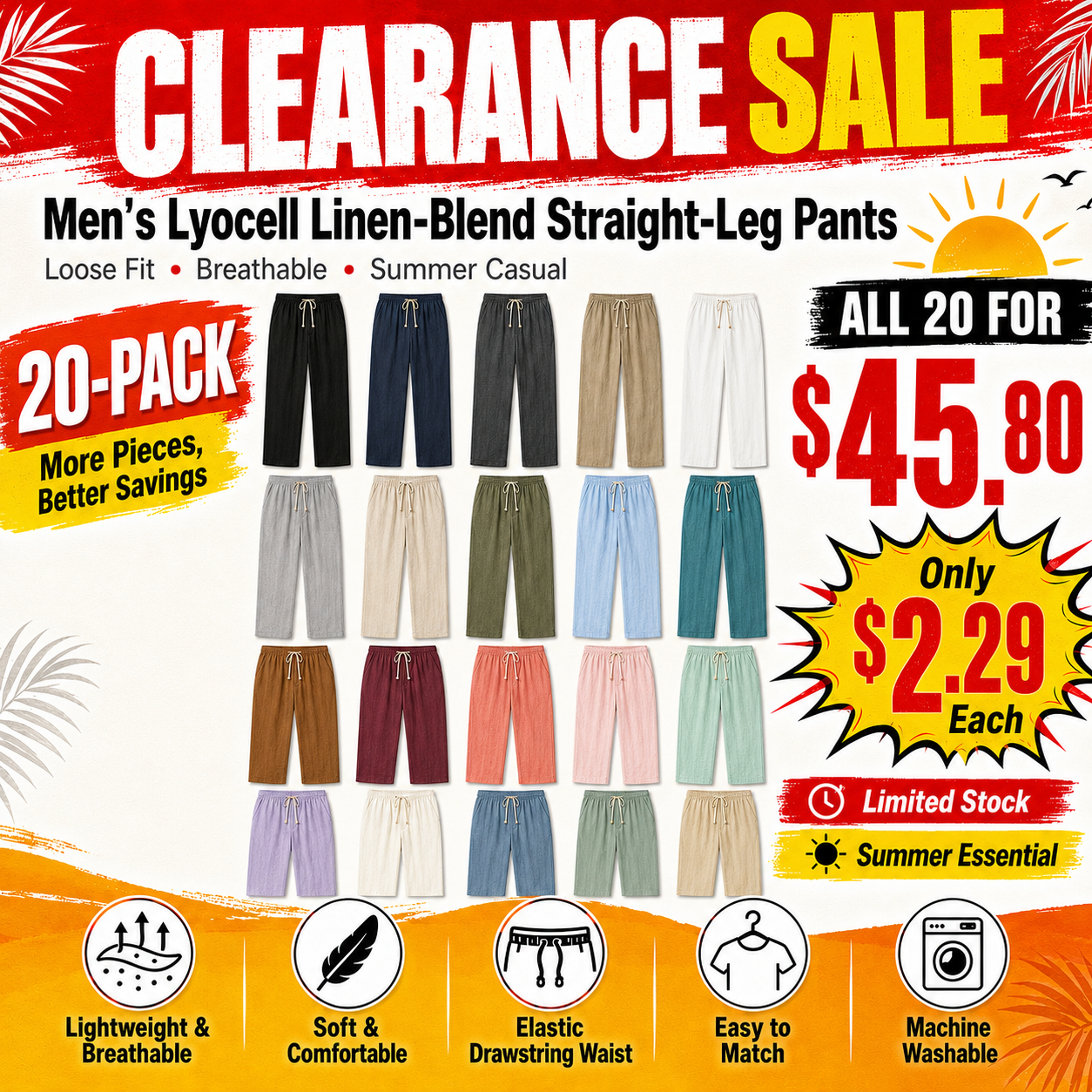 Comfortable Lyocell Linen Trousers，Men’s Casual Straight-Leg Pants, Summer 2026 New Arrival — Loose Fit, Breathable, Drapey Long Pants for Outdoor Walking, Camping, and Vacation; Cool, Soft