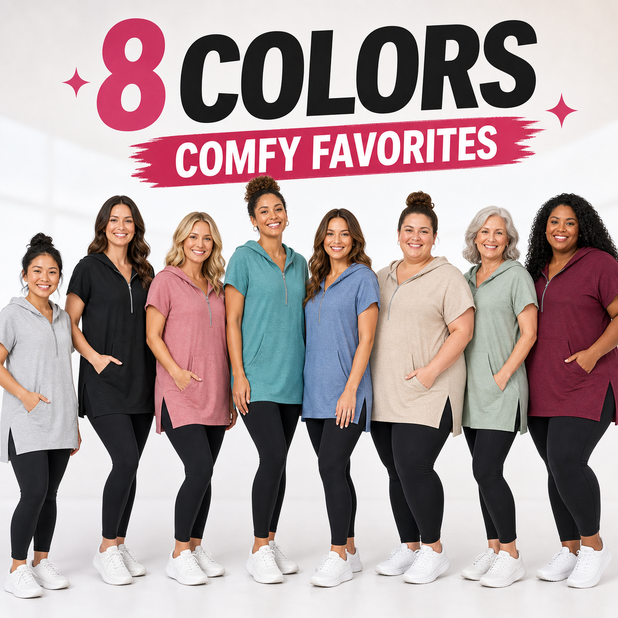 Group photo showing fit across diverse body types