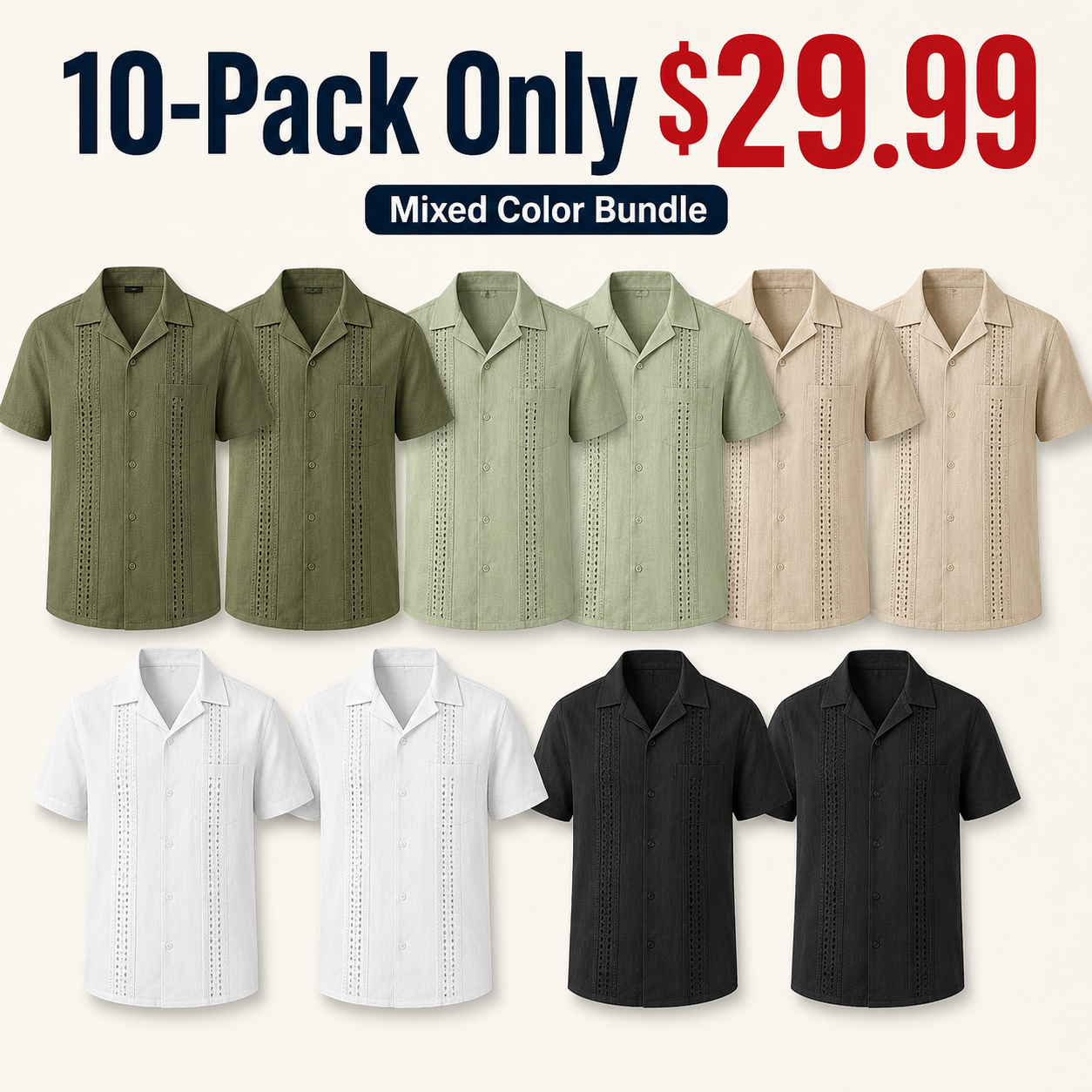 COOFANDY Men's Cuban Guayabera Shirt - Summer Linen Top