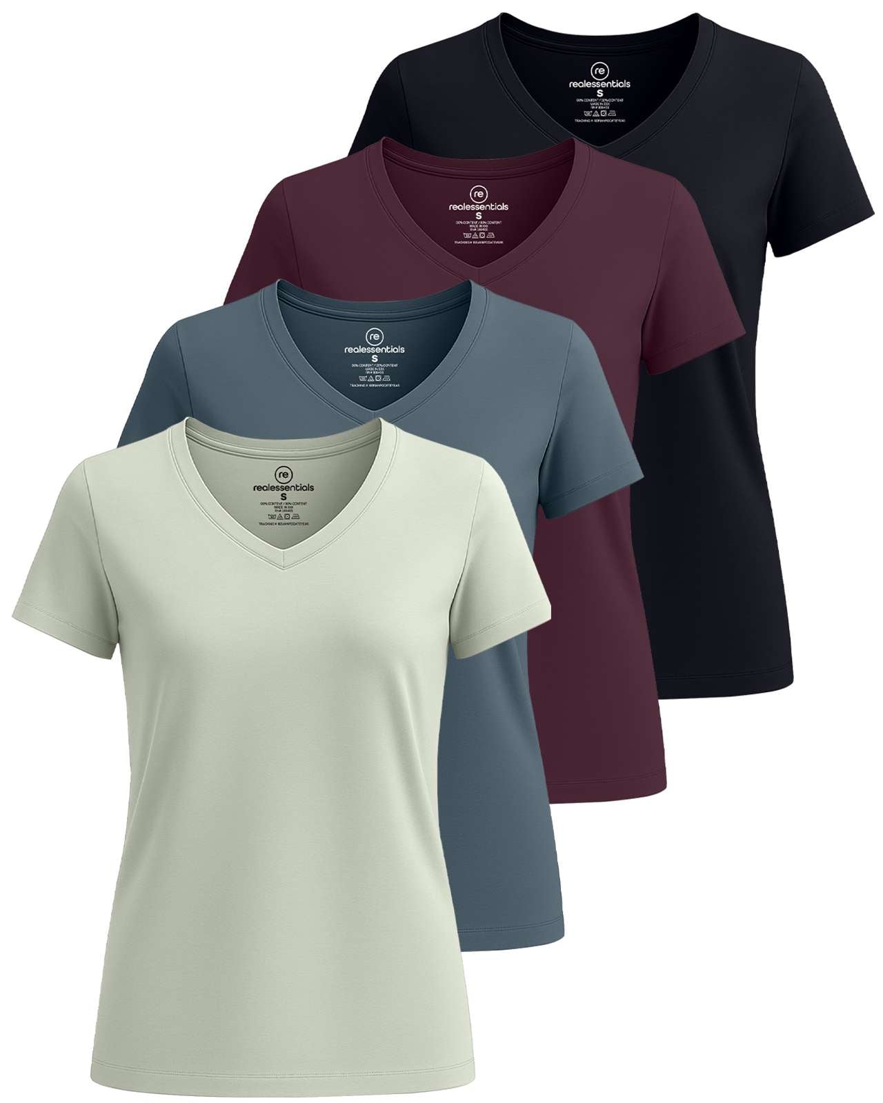 4 Pack: Women's Short-Sleeve V-Neck T-Shirt (Available in Plus Size)