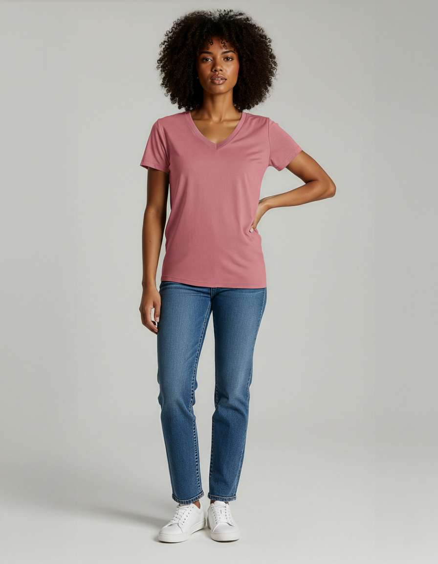 4 Pack: Women's Short-Sleeve V-Neck T-Shirt (Available in Plus Size)