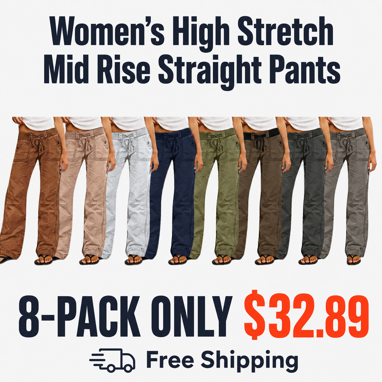 Women's High Stretch Mid Rise Straight Pants