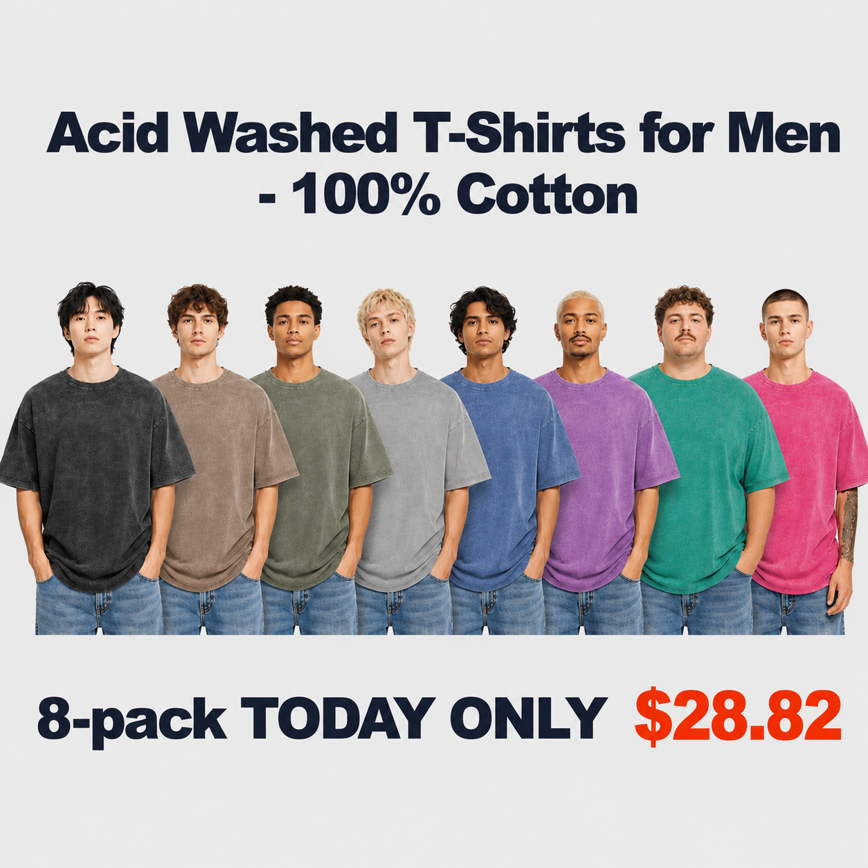 Men’s 8-Pack Acid Wash T-Shirts