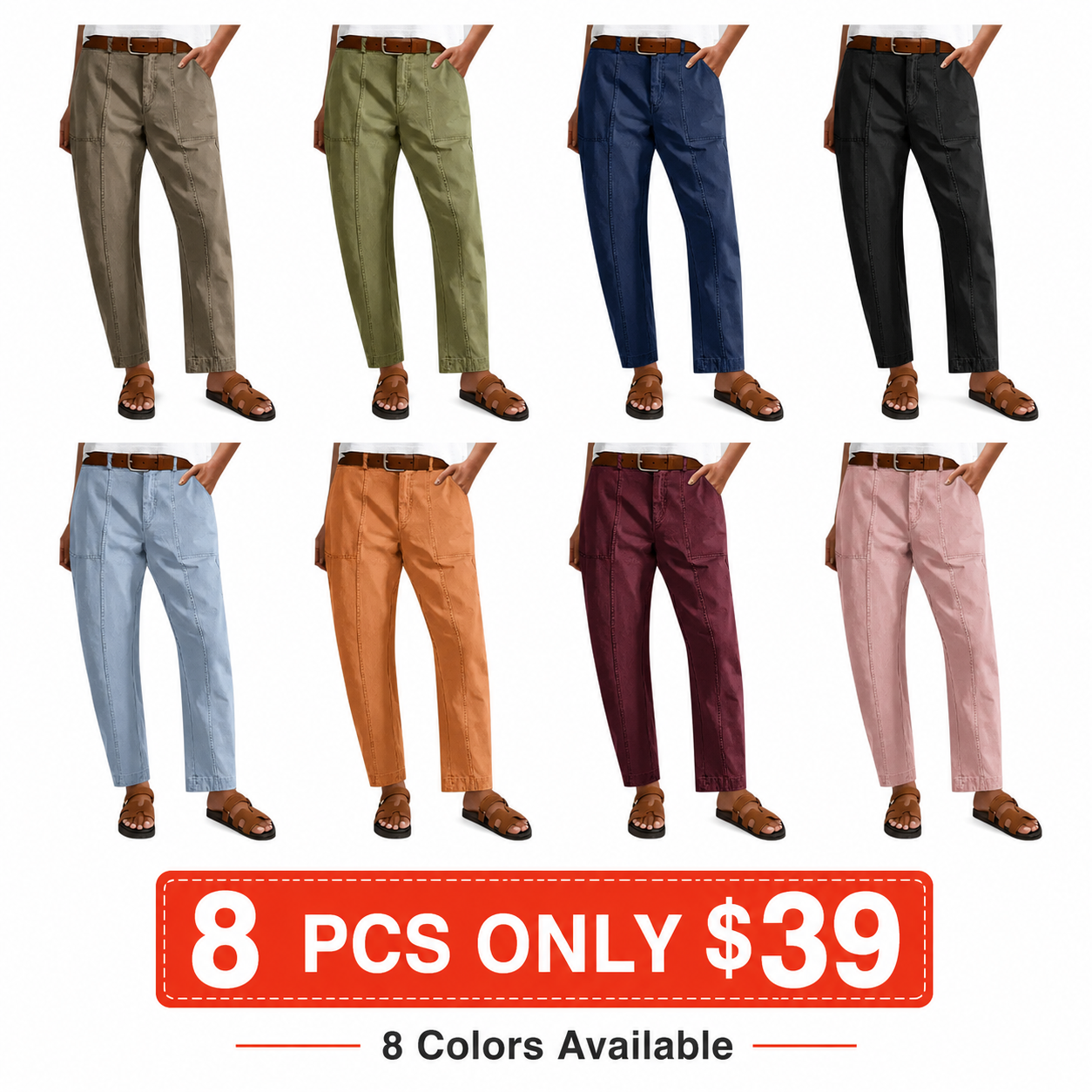 💝Last Day Promotion⚡- Solid Mid-Rise Baby Barrel Pants, High Stretch, Deep Pockets