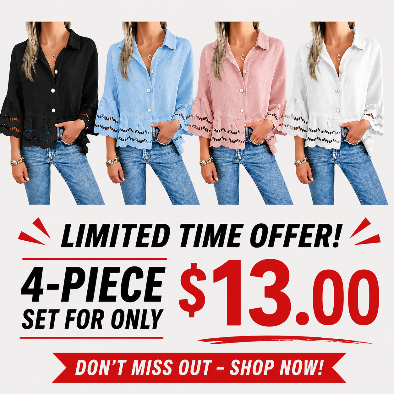 Women's Eyelet Lace BlouseTops