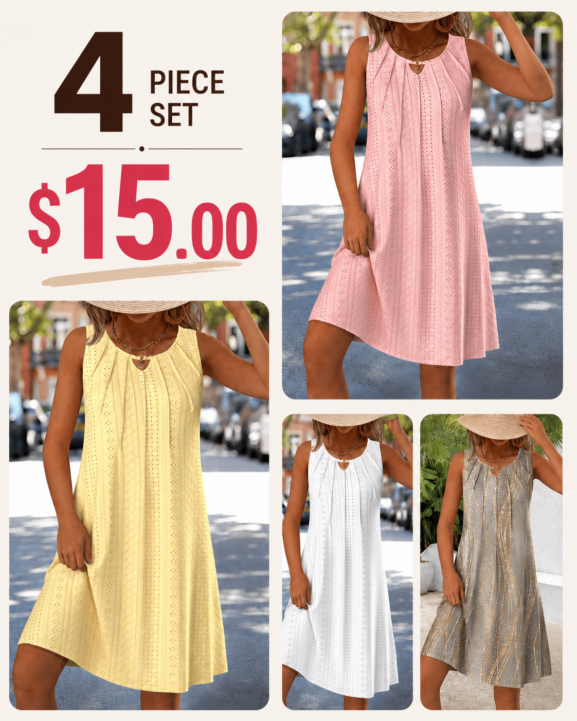 White Jacquard A Line Sleeveless Round Neck Dress